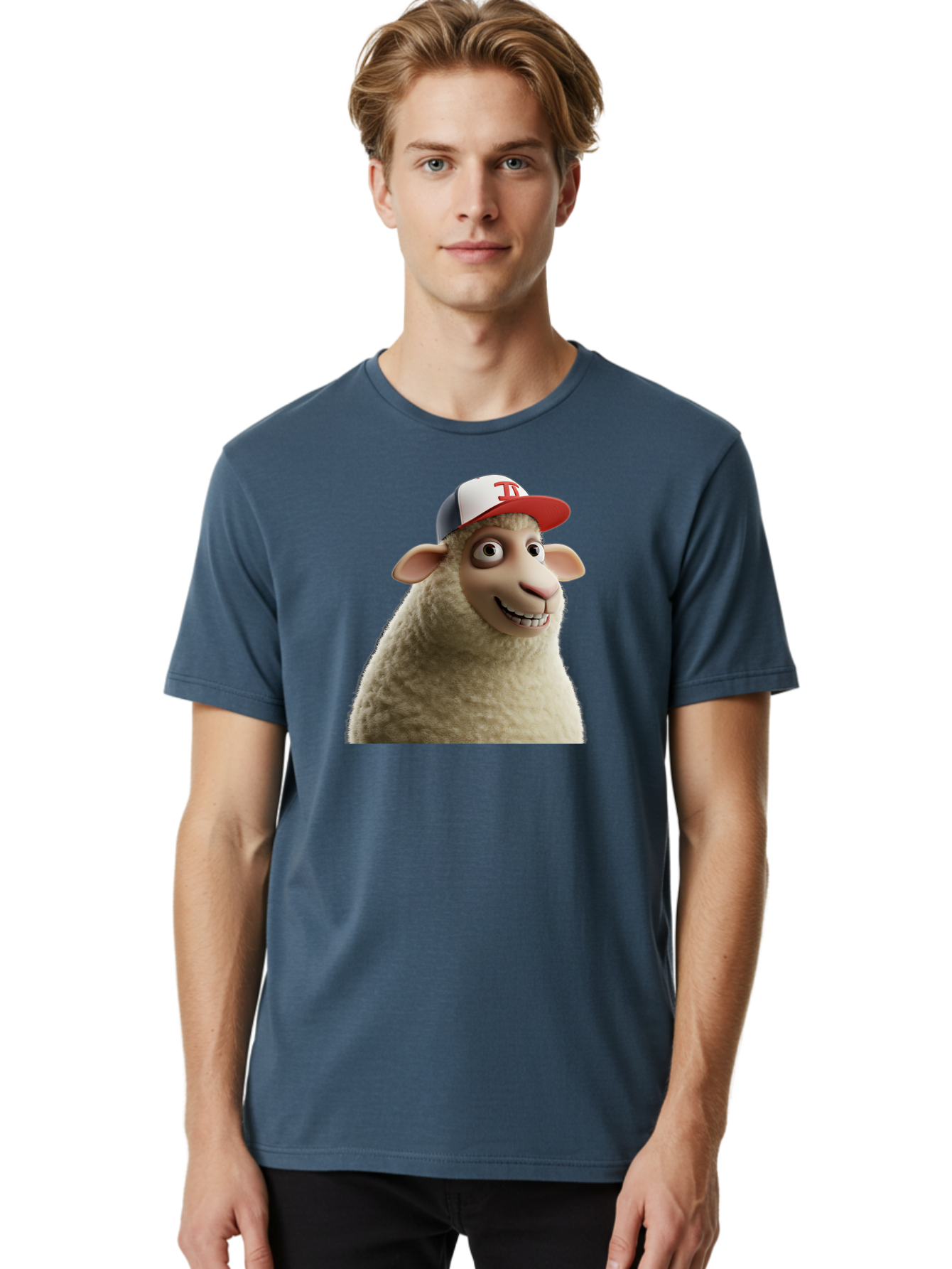 Sheep-Wearing-Baseball-Cap Men'S Graphic Tee, 100% Cotton, Comfortable Casual Summer Wear, Machine Washable, Cartoon Sheep, Sheep Character, Funny Animal, Comedic Cartoon, Baseball Cap, Animated Animal, Humorous Character, White Sheep, Tj Logo Bad558 16