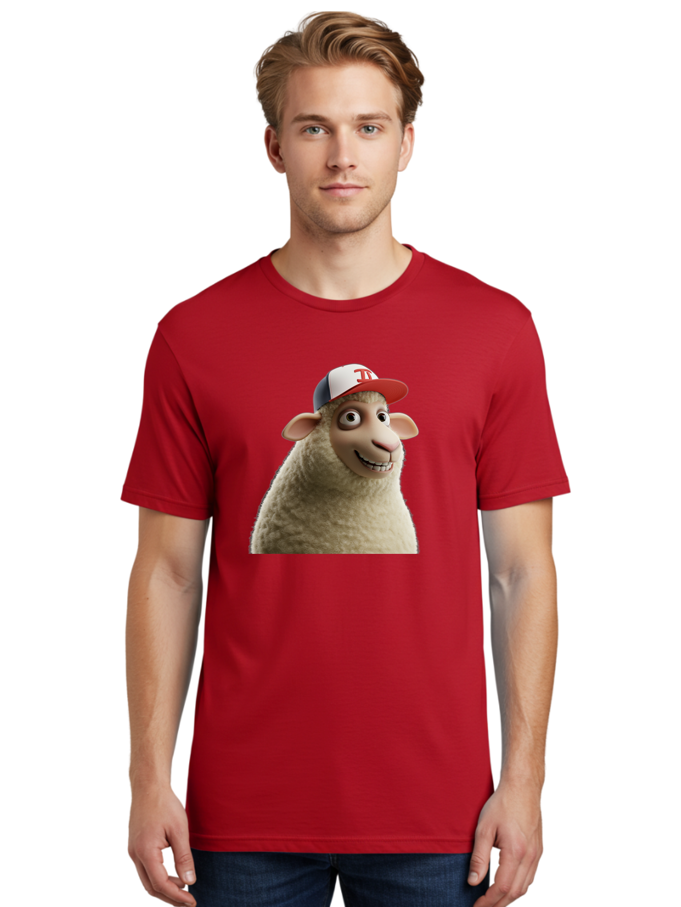 Sheep-Wearing-Baseball-Cap Men'S Graphic Tee, 100% Cotton, Comfortable Casual Summer Wear, Machine Washable, Cartoon Sheep, Sheep Character, Funny Animal, Comedic Cartoon, Baseball Cap, Animated Animal, Humorous Character, White Sheep, Tj Logo Bad558 30