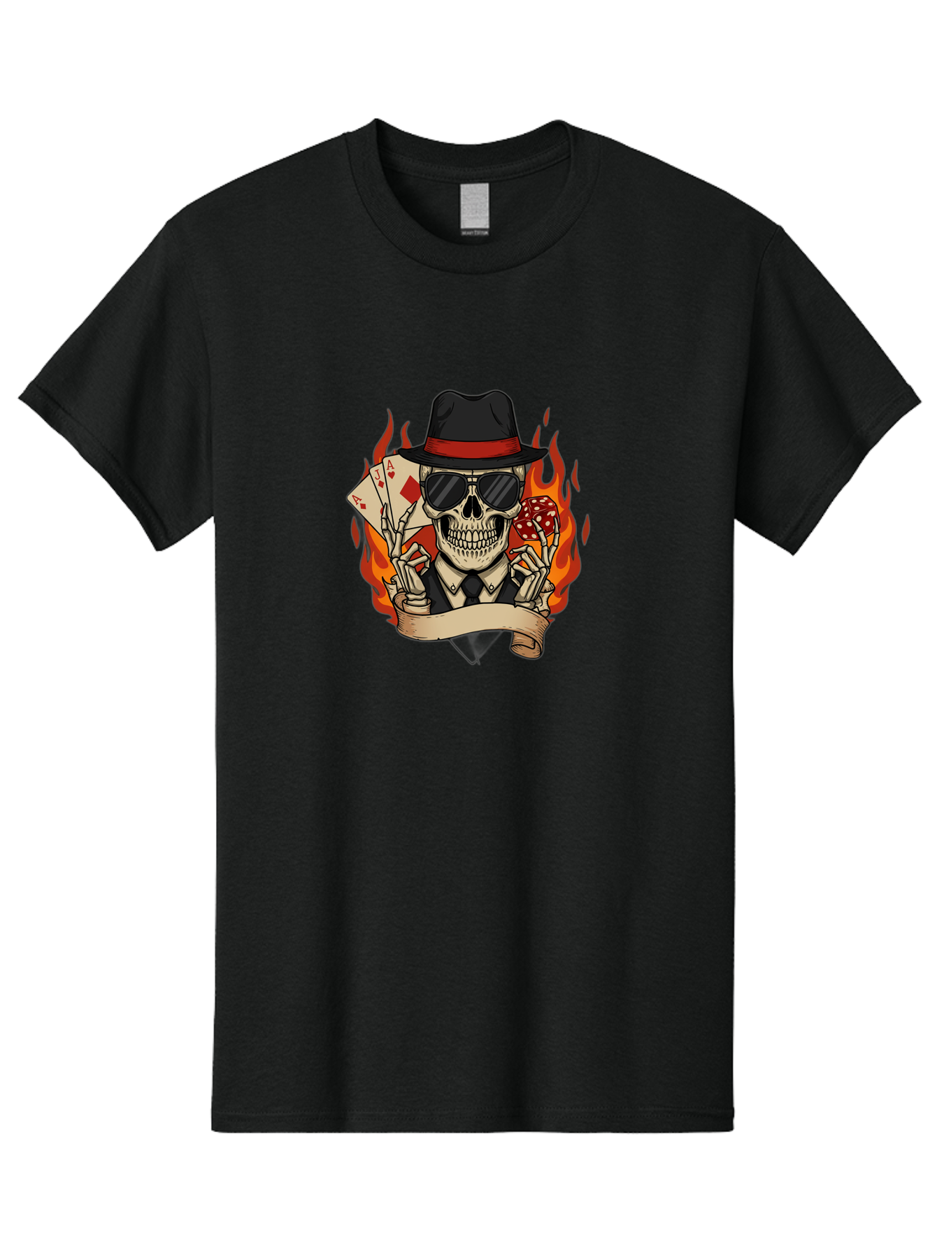 Skeleton-Card-Player Men'S Graphic Tee, 100% Cotton, Comfortable Casual Summer Wear, Machine Washable, Skeleton In Suit And Hat, Playing Cards, Sunglasses, Skull, Poker Face, Flames, Banner, Red Mushroom, Gambler, Red Diamonds Bad569 12