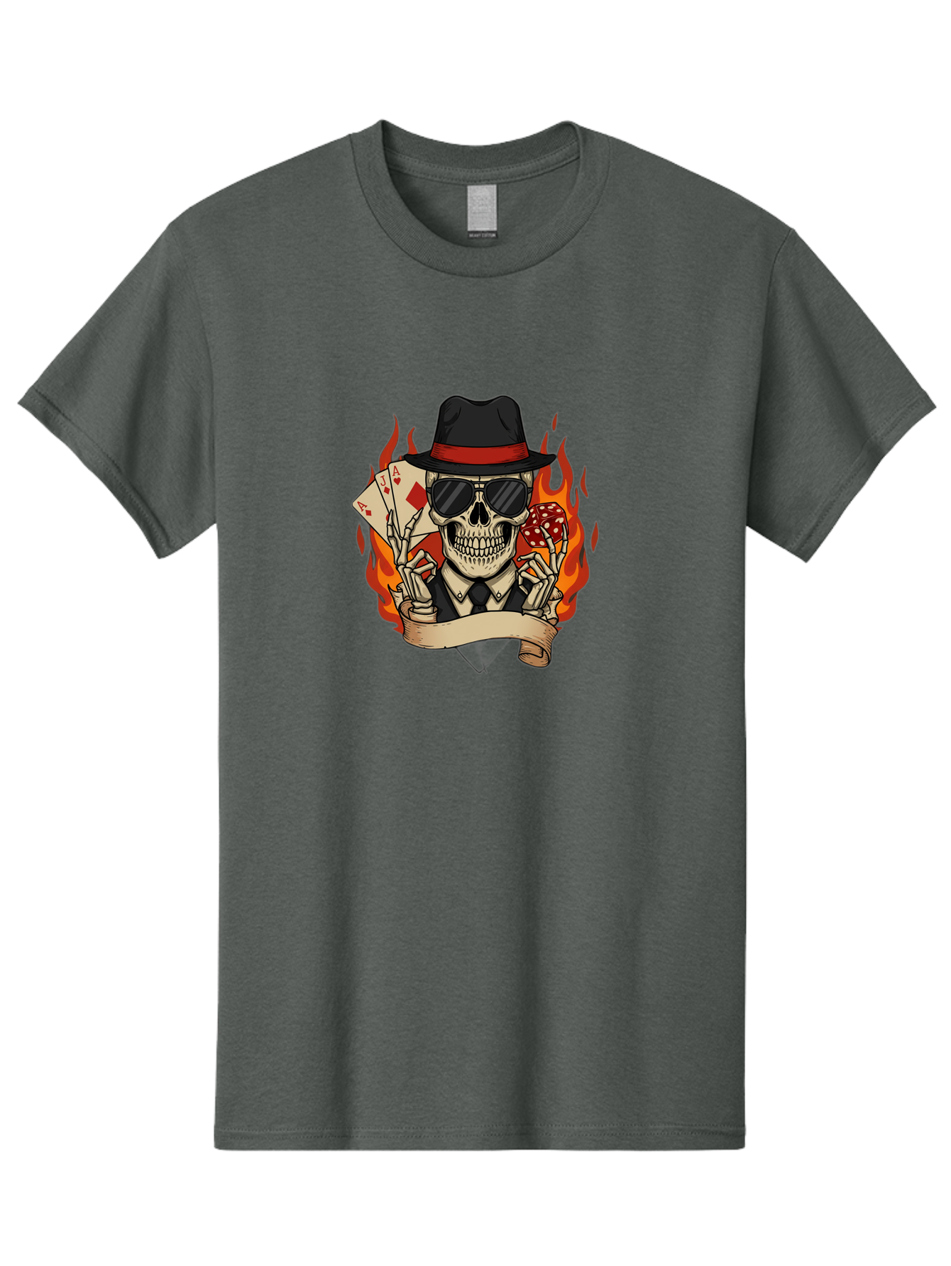Skeleton-Card-Player Men'S Graphic Tee, 100% Cotton, Comfortable Casual Summer Wear, Machine Washable, Skeleton In Suit And Hat, Playing Cards, Sunglasses, Skull, Poker Face, Flames, Banner, Red Mushroom, Gambler, Red Diamonds Bad569 14