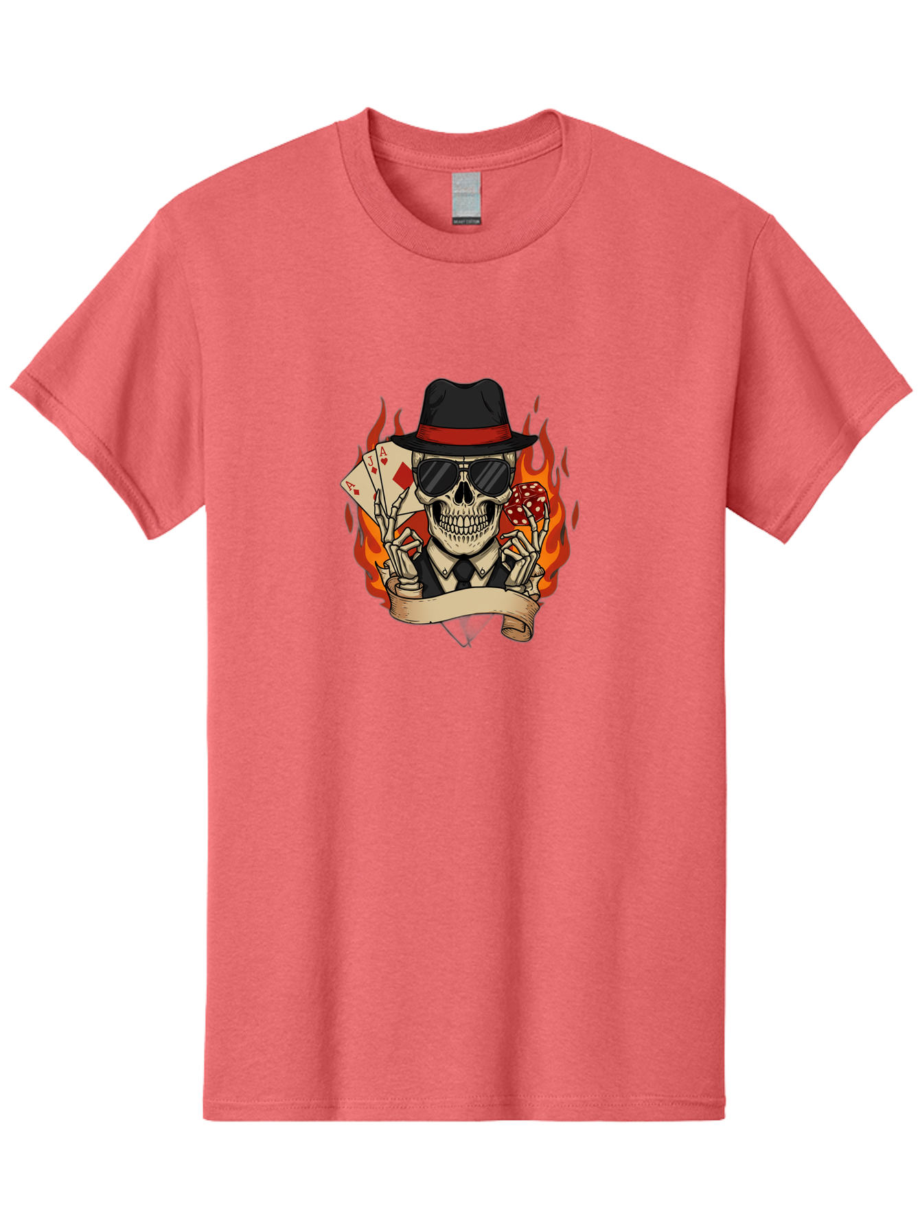 Skeleton-Card-Player Men'S Graphic Tee, 100% Cotton, Comfortable Casual Summer Wear, Machine Washable, Skeleton In Suit And Hat, Playing Cards, Sunglasses, Skull, Poker Face, Flames, Banner, Red Mushroom, Gambler, Red Diamonds Bad569 8