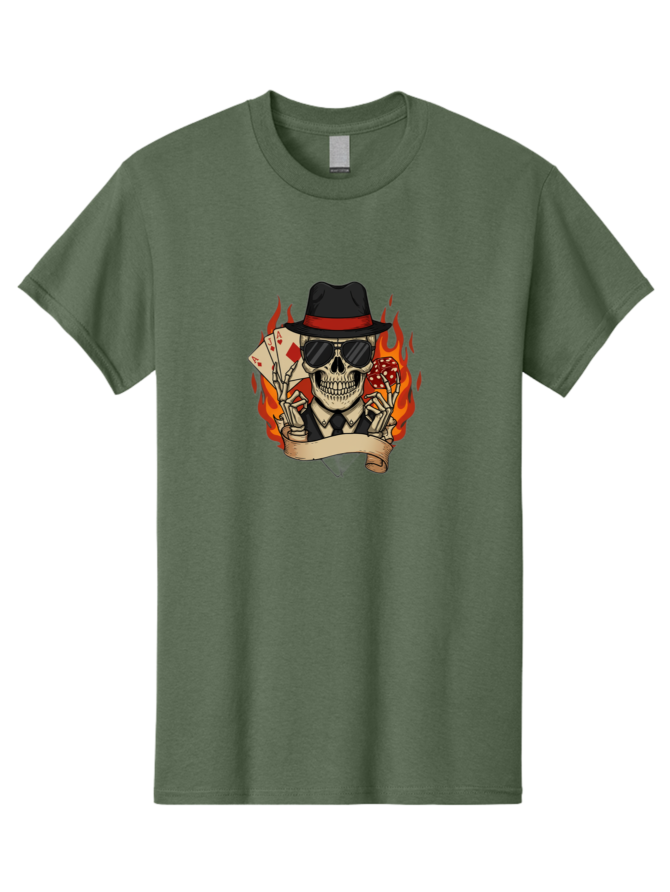 Skeleton-Card-Player Men'S Graphic Tee, 100% Cotton, Comfortable Casual Summer Wear, Machine Washable, Skeleton In Suit And Hat, Playing Cards, Sunglasses, Skull, Poker Face, Flames, Banner, Red Mushroom, Gambler, Red Diamonds Bad569 4