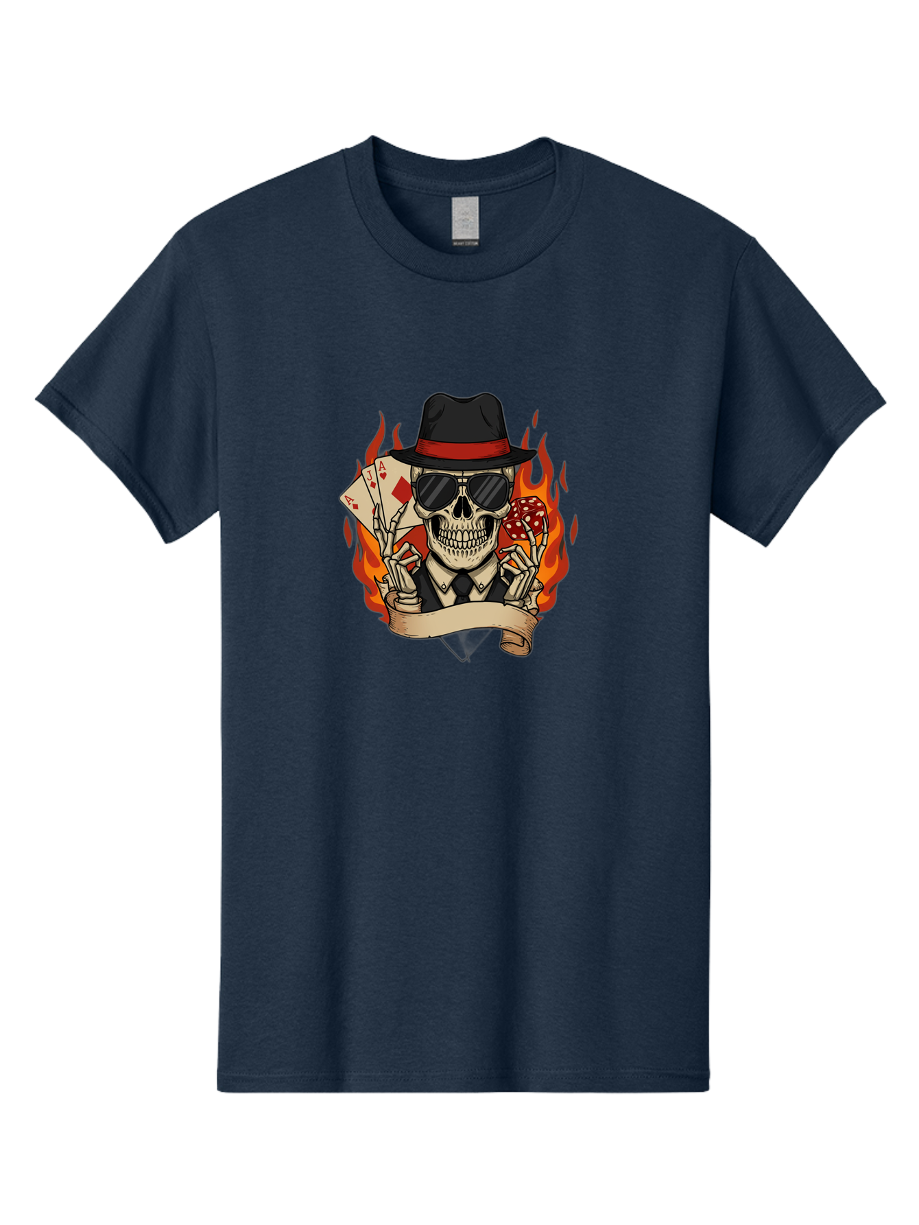 Skeleton-Card-Player Men'S Graphic Tee, 100% Cotton, Comfortable Casual Summer Wear, Machine Washable, Skeleton In Suit And Hat, Playing Cards, Sunglasses, Skull, Poker Face, Flames, Banner, Red Mushroom, Gambler, Red Diamonds Bad569 11