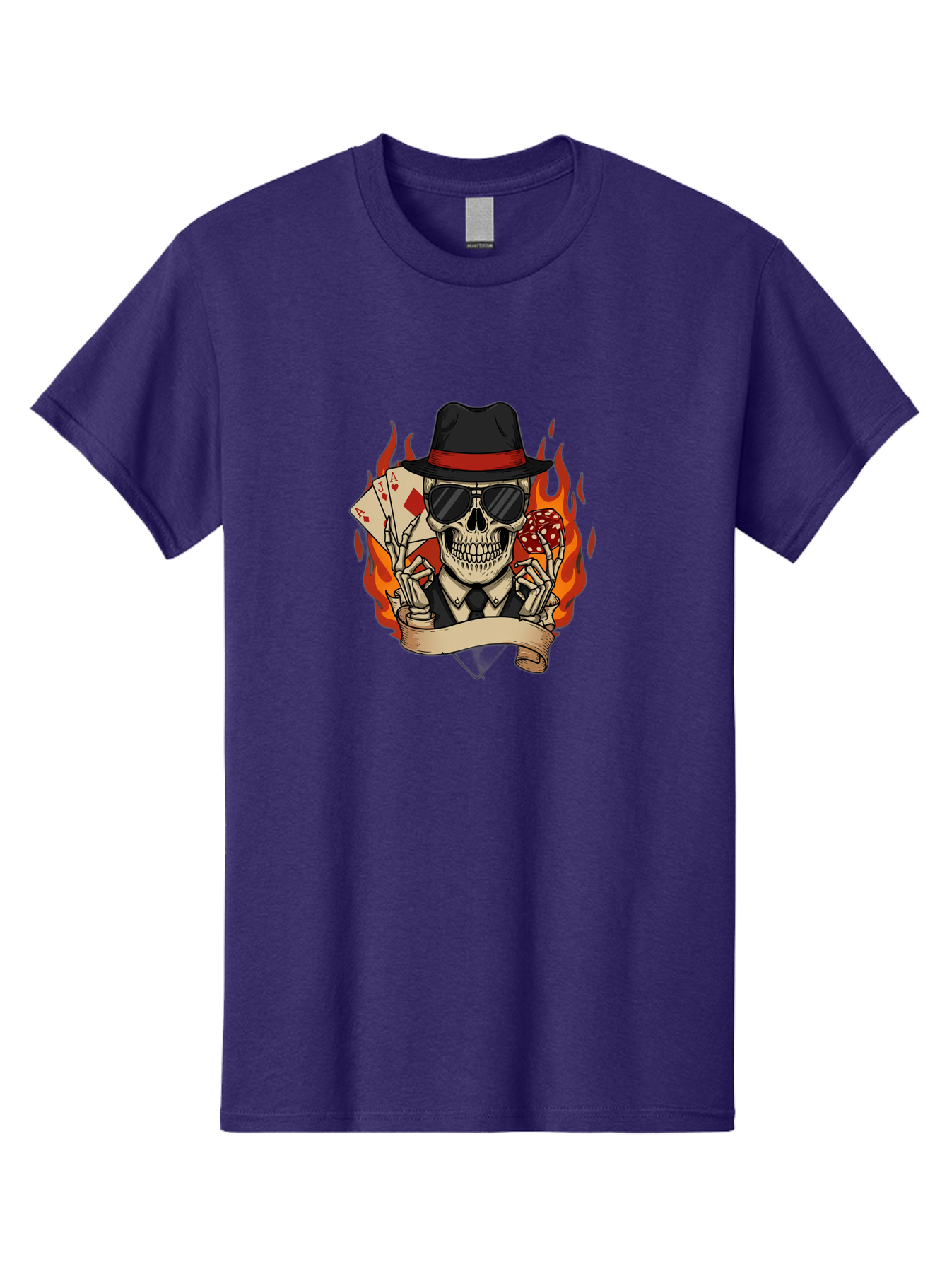 Skeleton-Card-Player Men'S Graphic Tee, 100% Cotton, Comfortable Casual Summer Wear, Machine Washable, Skeleton In Suit And Hat, Playing Cards, Sunglasses, Skull, Poker Face, Flames, Banner, Red Mushroom, Gambler, Red Diamonds Bad569 6
