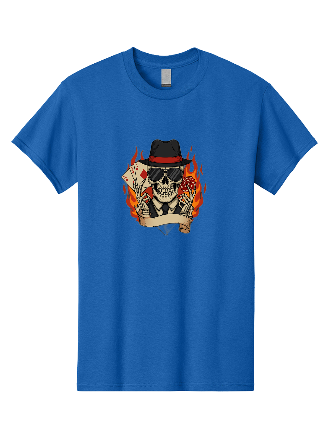 Skeleton-Card-Player Men'S Graphic Tee, 100% Cotton, Comfortable Casual Summer Wear, Machine Washable, Skeleton In Suit And Hat, Playing Cards, Sunglasses, Skull, Poker Face, Flames, Banner, Red Mushroom, Gambler, Red Diamonds Bad569 10