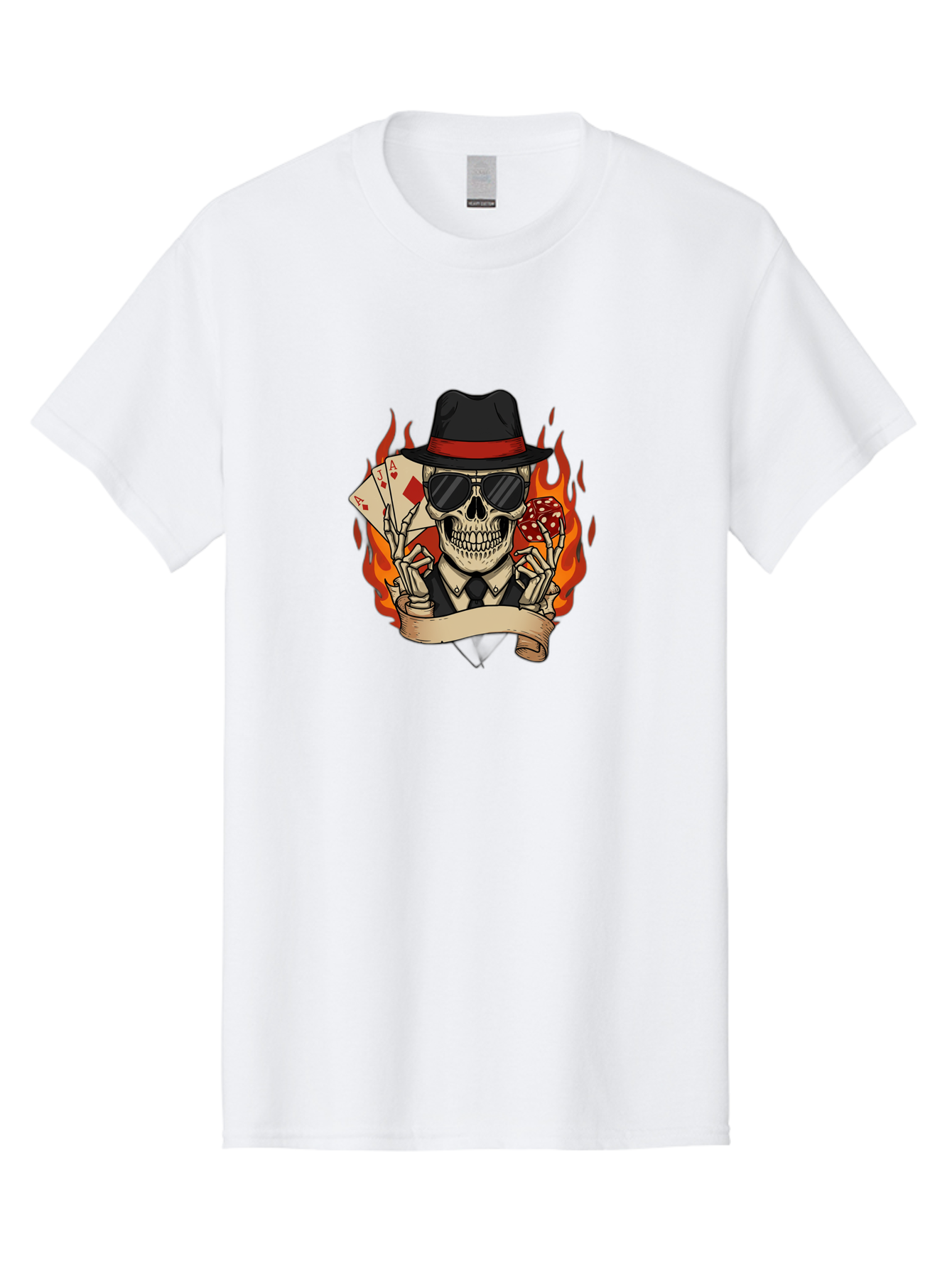 Skeleton-Card-Player Men'S Graphic Tee, 100% Cotton, Comfortable Casual Summer Wear, Machine Washable, Skeleton In Suit And Hat, Playing Cards, Sunglasses, Skull, Poker Face, Flames, Banner, Red Mushroom, Gambler, Red Diamonds Bad569 13