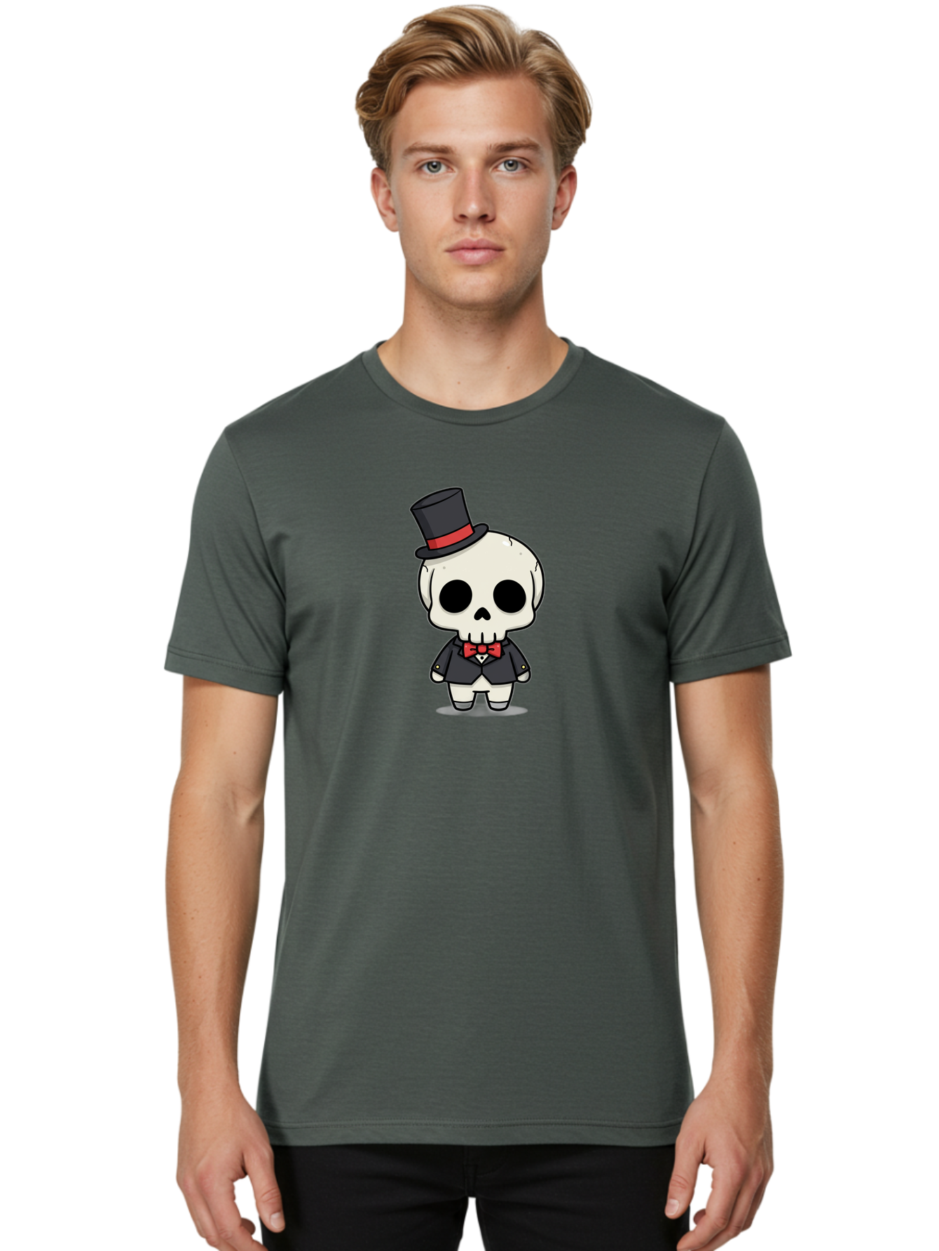 Skeleton-Gentleman Men'S Graphic Tee, 100% Cotton, Comfortable Casual Summer Wear, Machine Washable, Cartoon Skeleton, Gentleman Attire, Top Hat, Bow Tie, Spooky Chic, Halloween Style, Formal Wear, Skull Character, Kawaii Aesthetic, Bad572 20