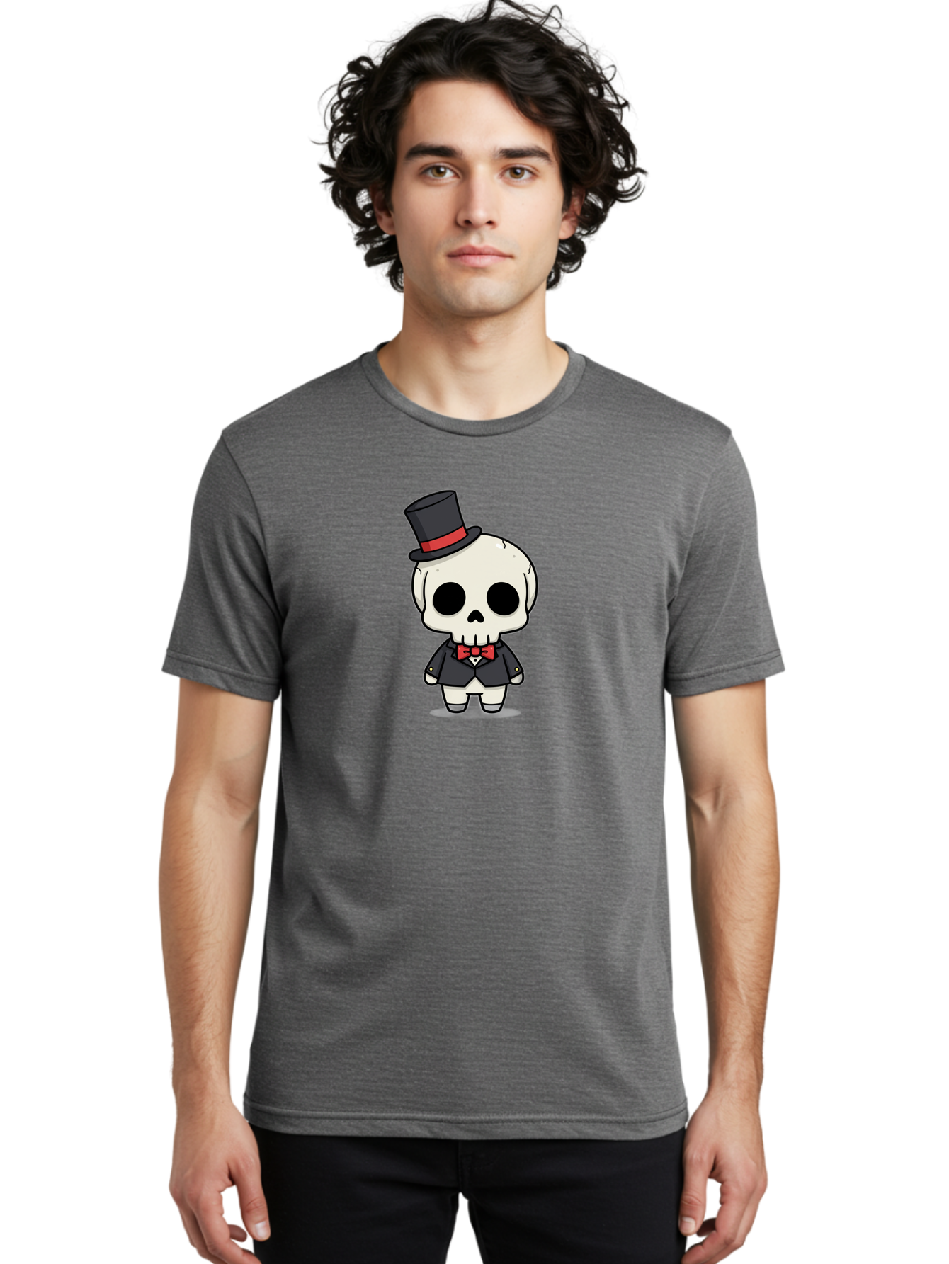 Skeleton-Gentleman Men'S Graphic Tee, 100% Cotton, Comfortable Casual Summer Wear, Machine Washable, Cartoon Skeleton, Gentleman Attire, Top Hat, Bow Tie, Spooky Chic, Halloween Style, Formal Wear, Skull Character, Kawaii Aesthetic, Bad572 17