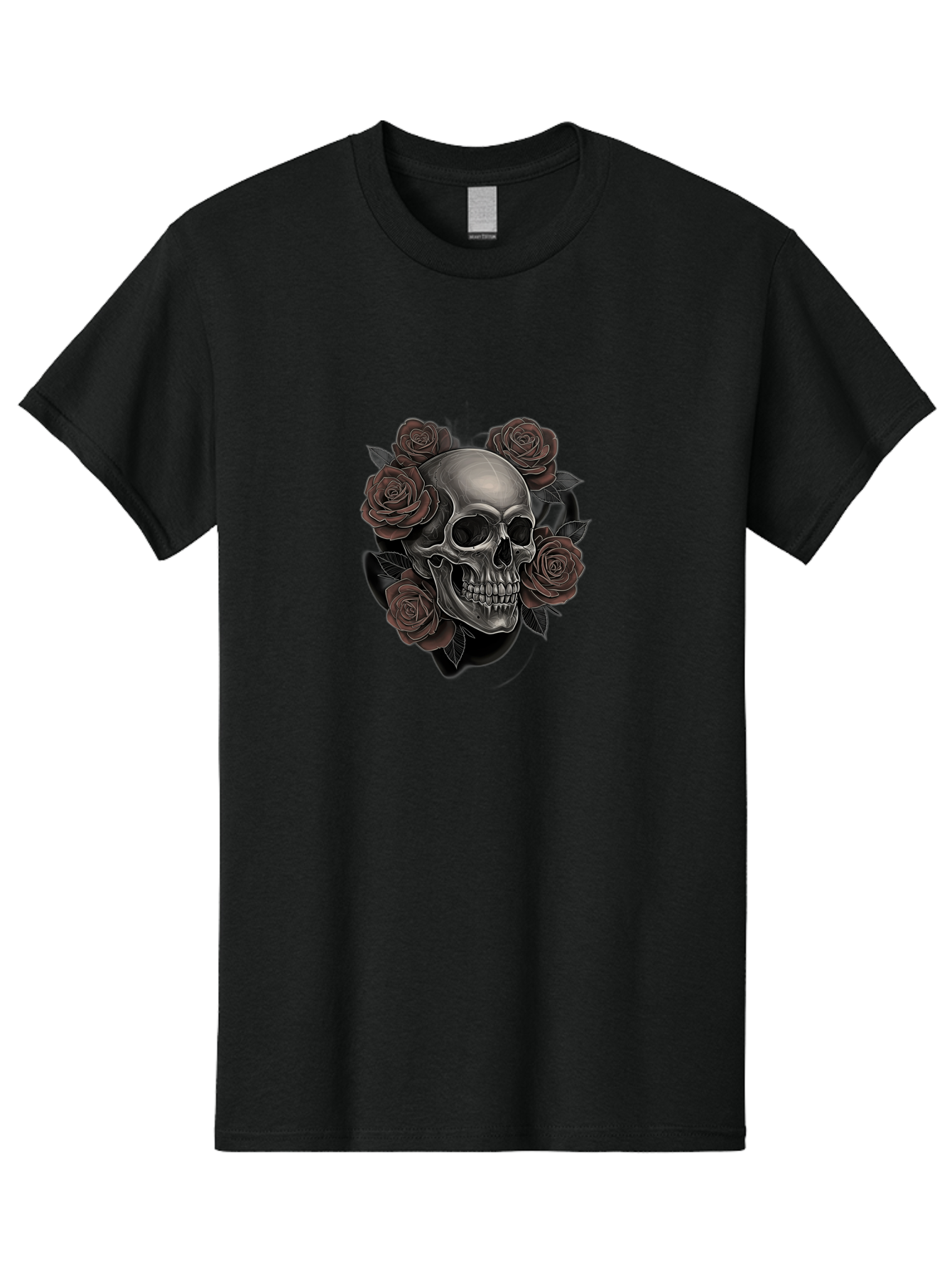Skull-And-Roses Men'S Graphic Tee, 100% Cotton, Comfortable Casual Summer Wear, Machine Washable, Skull Illustration, Dark Roses, Gothic Art, Tattoo Design, Human Skull, Floral Arrangement, Dark Art, Monochromatic, Dramatic Effect, Bad579 3
