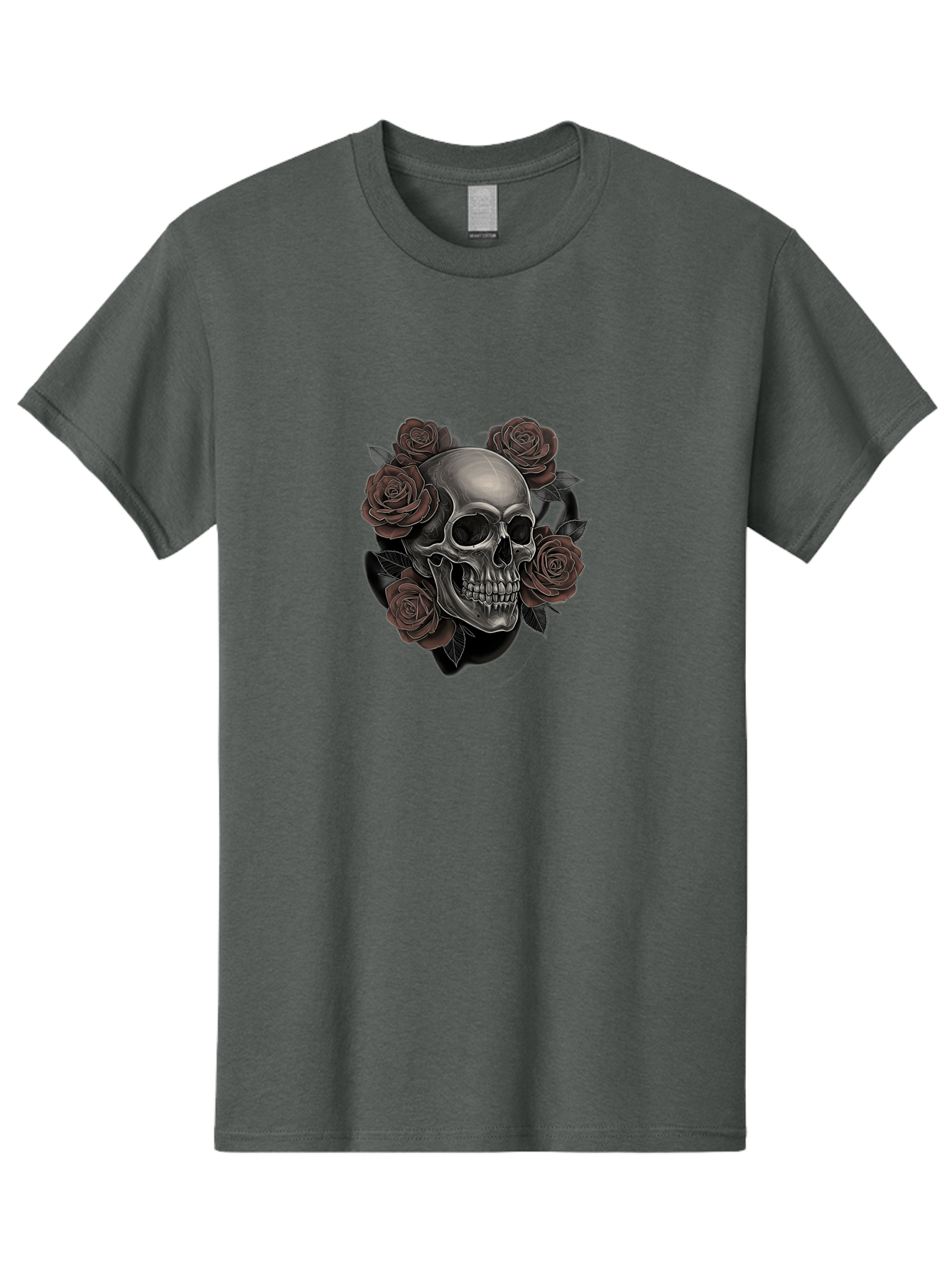Skull-And-Roses Men'S Graphic Tee, 100% Cotton, Comfortable Casual Summer Wear, Machine Washable, Skull Illustration, Dark Roses, Gothic Art, Tattoo Design, Human Skull, Floral Arrangement, Dark Art, Monochromatic, Dramatic Effect, Bad579 11