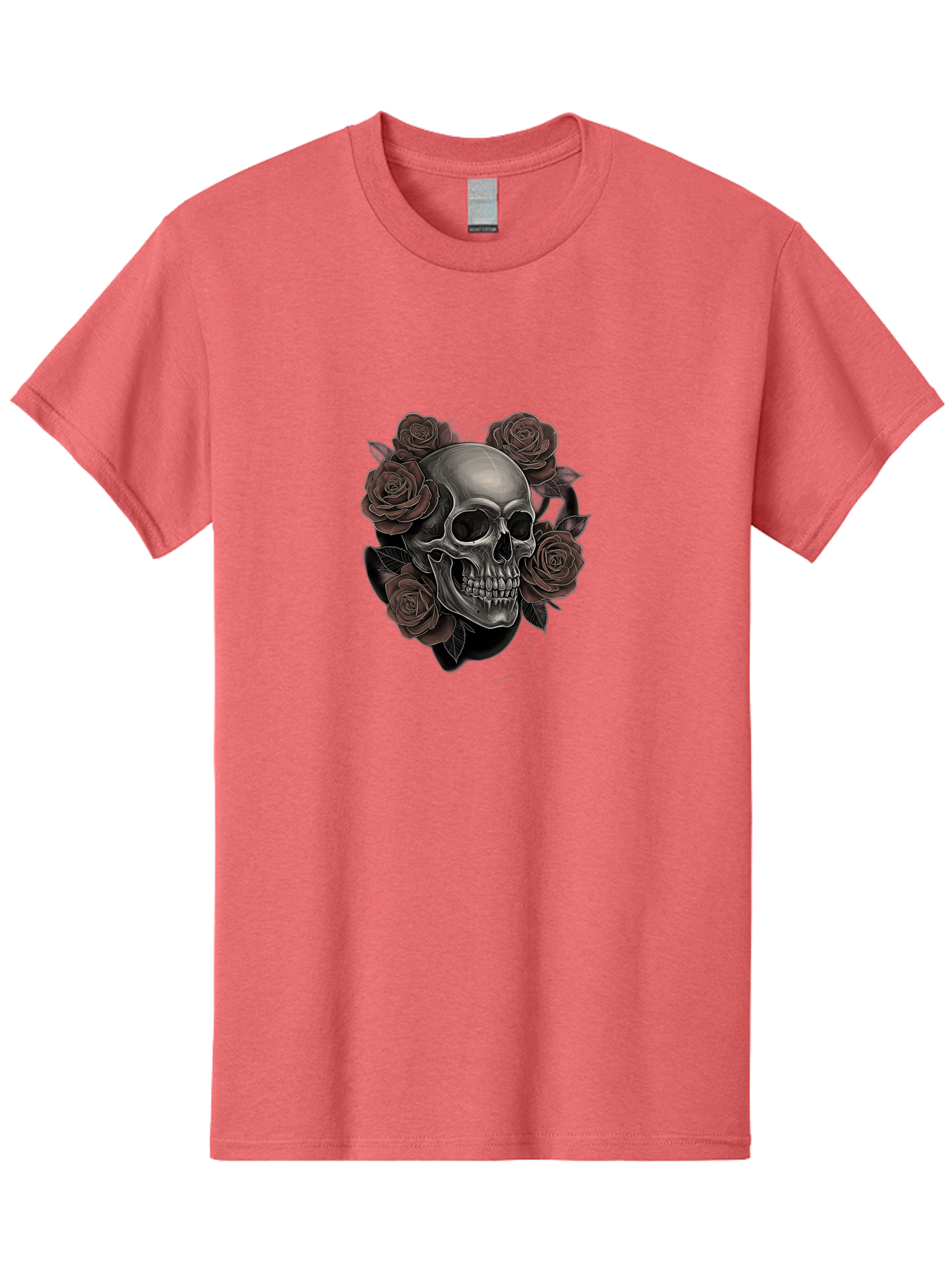 Skull-And-Roses Men'S Graphic Tee, 100% Cotton, Comfortable Casual Summer Wear, Machine Washable, Skull Illustration, Dark Roses, Gothic Art, Tattoo Design, Human Skull, Floral Arrangement, Dark Art, Monochromatic, Dramatic Effect, Bad579 1