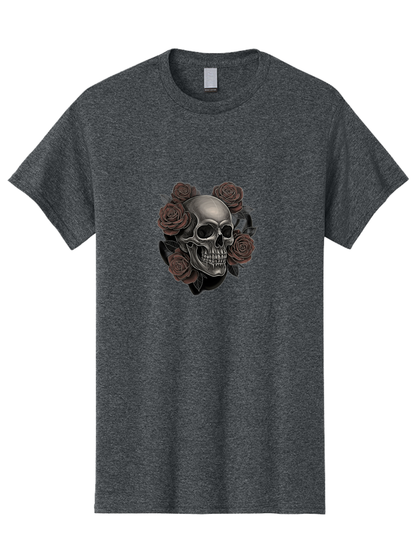 Skull-And-Roses Men'S Graphic Tee, 100% Cotton, Comfortable Casual Summer Wear, Machine Washable, Skull Illustration, Dark Roses, Gothic Art, Tattoo Design, Human Skull, Floral Arrangement, Dark Art, Monochromatic, Dramatic Effect, Bad579 5