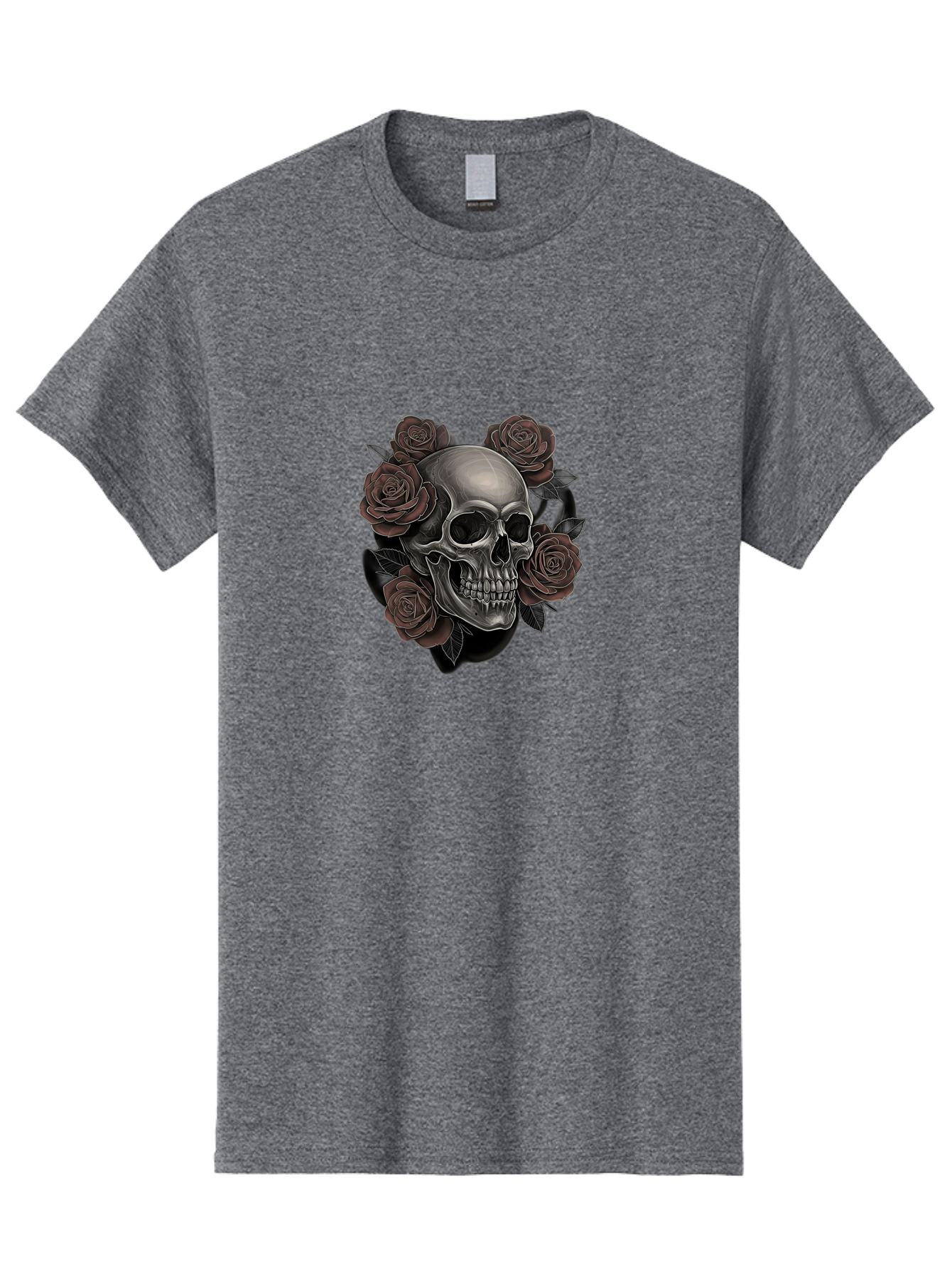Skull-And-Roses Men'S Graphic Tee, 100% Cotton, Comfortable Casual Summer Wear, Machine Washable, Skull Illustration, Dark Roses, Gothic Art, Tattoo Design, Human Skull, Floral Arrangement, Dark Art, Monochromatic, Dramatic Effect, Bad579 2
