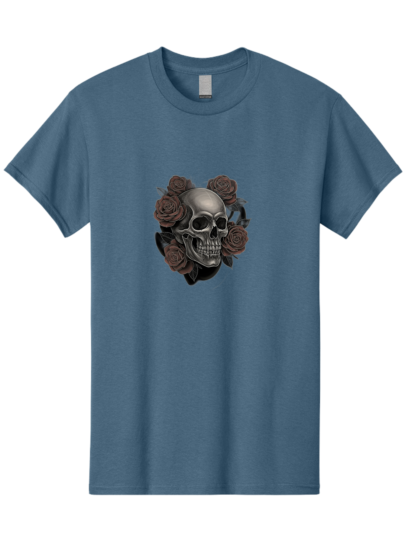 Skull-And-Roses Men'S Graphic Tee, 100% Cotton, Comfortable Casual Summer Wear, Machine Washable, Skull Illustration, Dark Roses, Gothic Art, Tattoo Design, Human Skull, Floral Arrangement, Dark Art, Monochromatic, Dramatic Effect, Bad579 6
