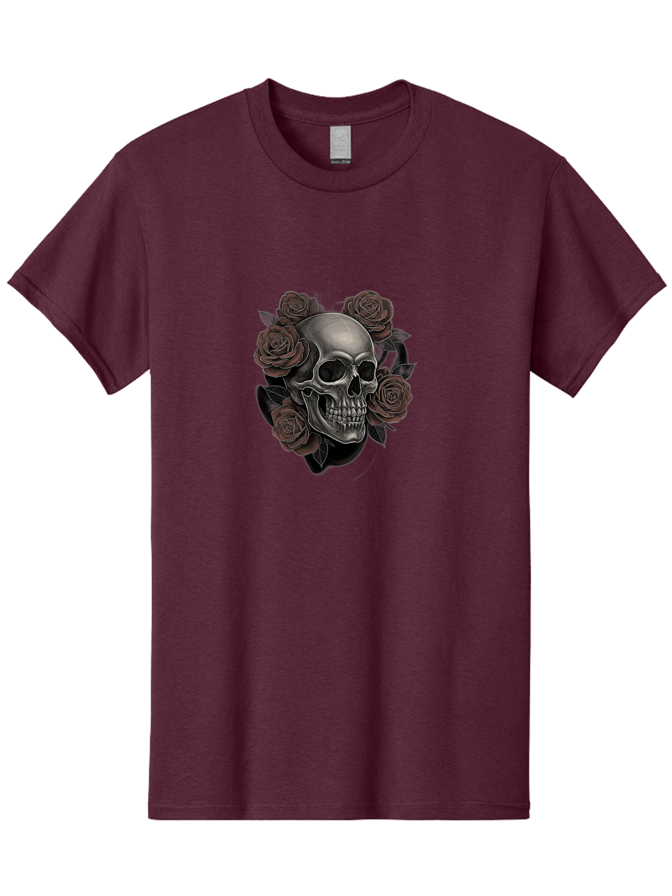 Skull-And-Roses Men'S Graphic Tee, 100% Cotton, Comfortable Casual Summer Wear, Machine Washable, Skull Illustration, Dark Roses, Gothic Art, Tattoo Design, Human Skull, Floral Arrangement, Dark Art, Monochromatic, Dramatic Effect, Bad579 10