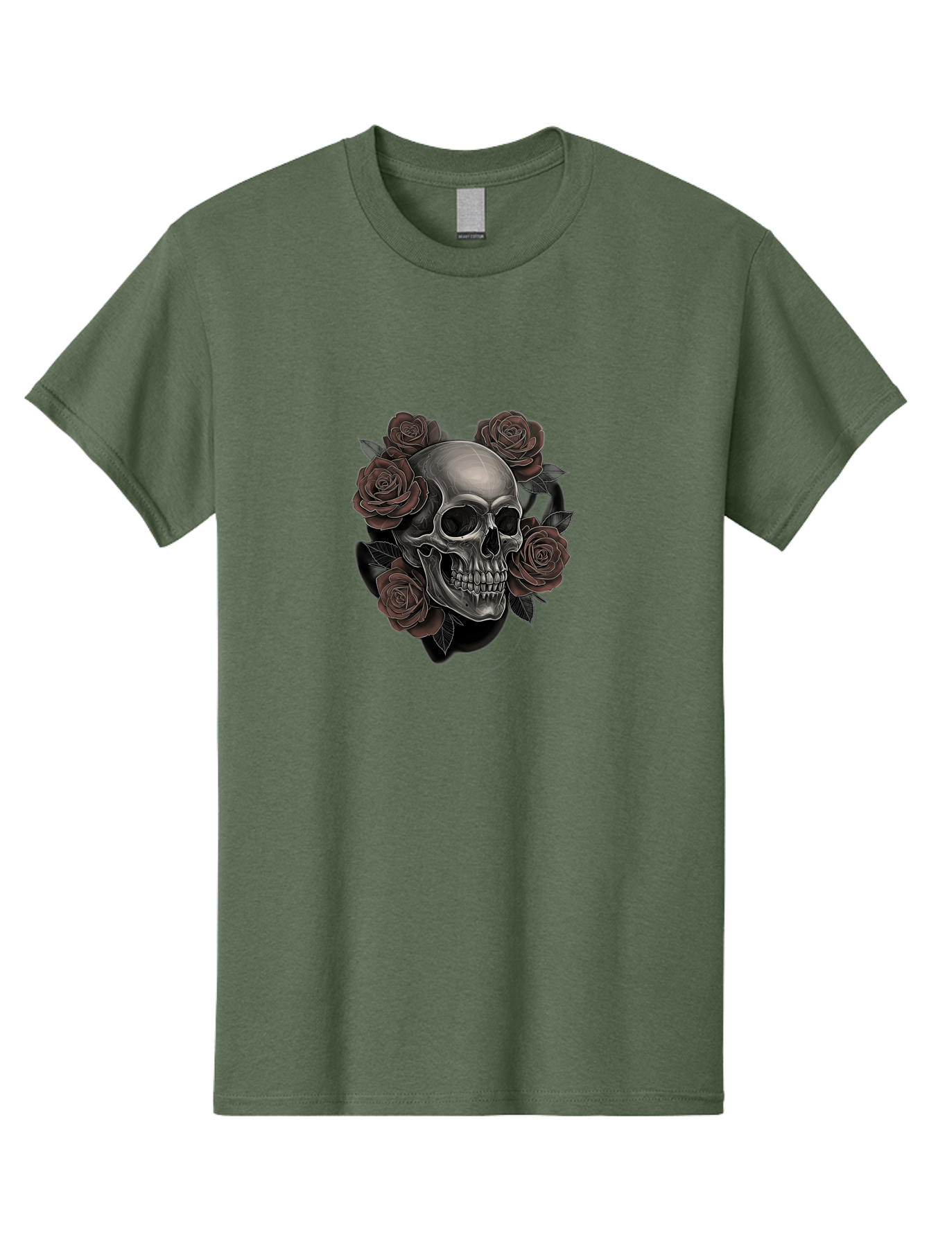 Skull-And-Roses Men'S Graphic Tee, 100% Cotton, Comfortable Casual Summer Wear, Machine Washable, Skull Illustration, Dark Roses, Gothic Art, Tattoo Design, Human Skull, Floral Arrangement, Dark Art, Monochromatic, Dramatic Effect, Bad579 8