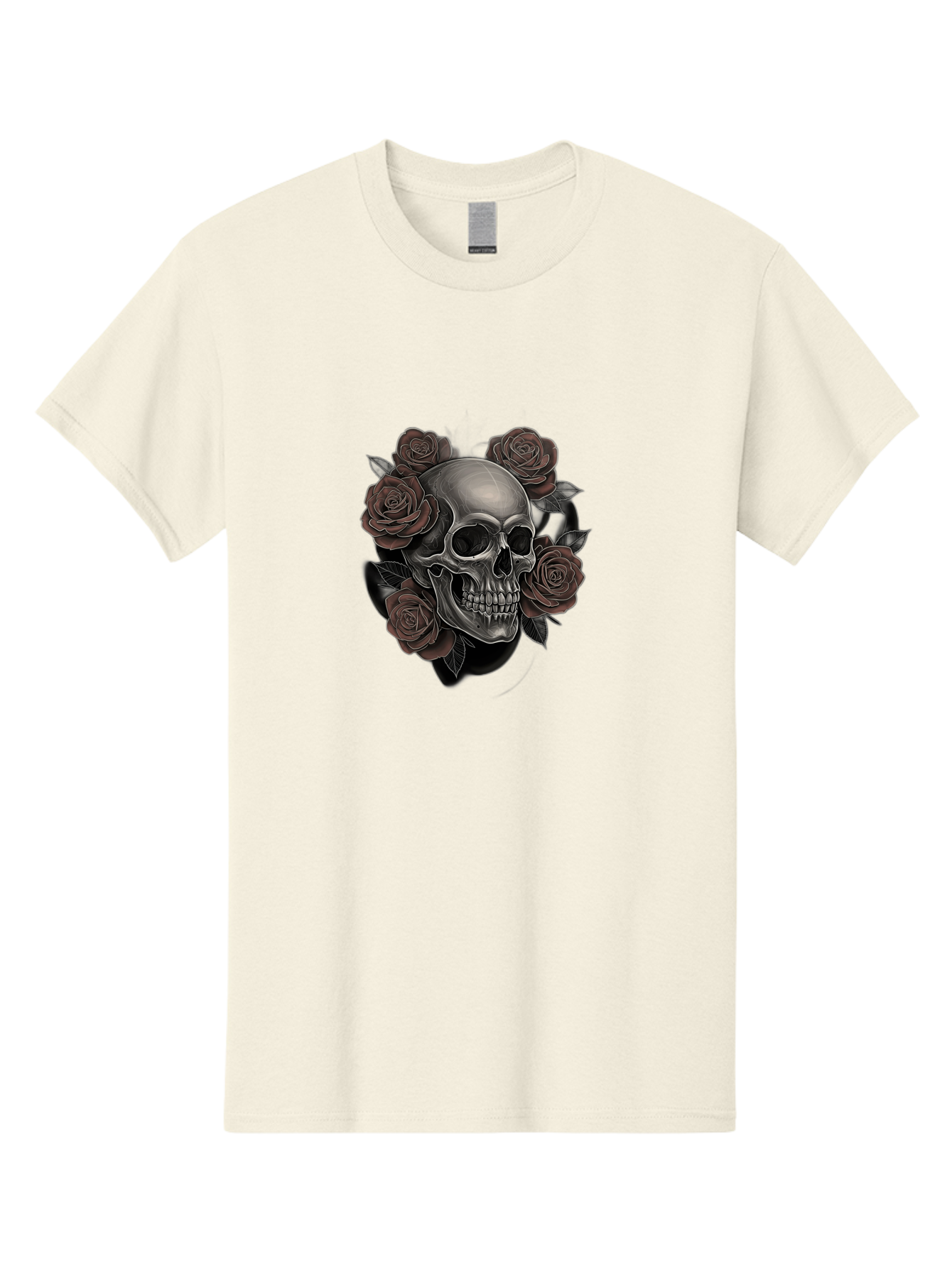 Skull-And-Roses Men'S Graphic Tee, 100% Cotton, Comfortable Casual Summer Wear, Machine Washable, Skull Illustration, Dark Roses, Gothic Art, Tattoo Design, Human Skull, Floral Arrangement, Dark Art, Monochromatic, Dramatic Effect, Bad579 7