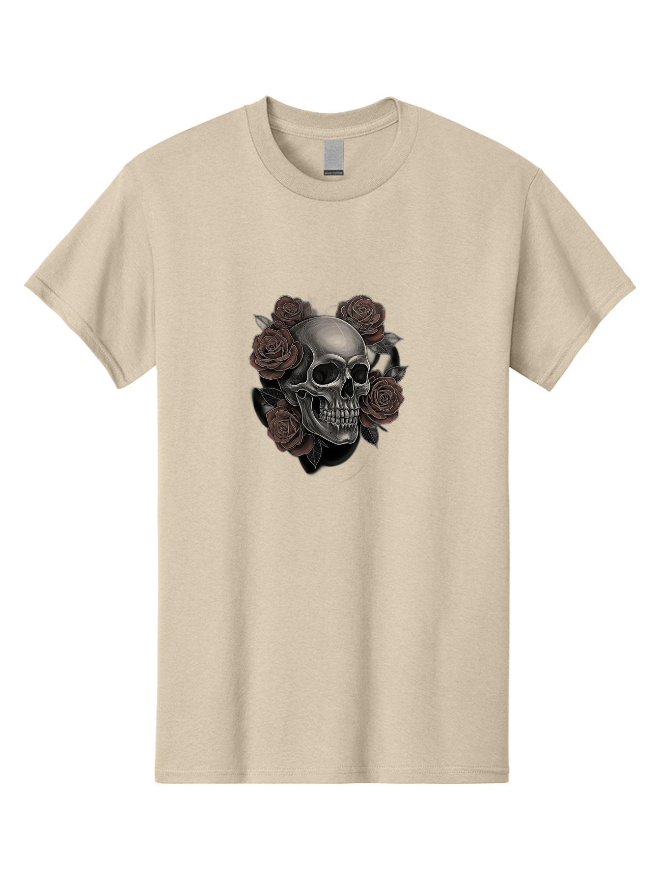 Skull-And-Roses Men'S Graphic Tee, 100% Cotton, Comfortable Casual Summer Wear, Machine Washable, Skull Illustration, Dark Roses, Gothic Art, Tattoo Design, Human Skull, Floral Arrangement, Dark Art, Monochromatic, Dramatic Effect, Bad579 15