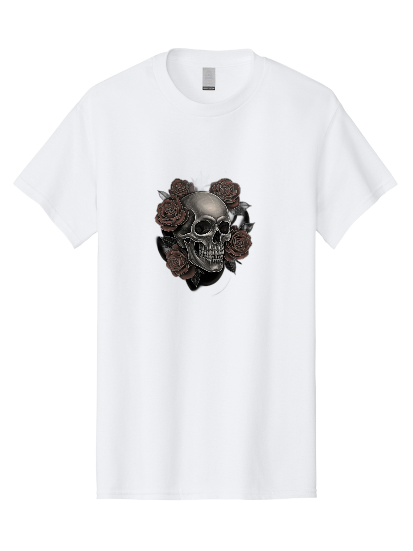 Skull-And-Roses Men'S Graphic Tee, 100% Cotton, Comfortable Casual Summer Wear, Machine Washable, Skull Illustration, Dark Roses, Gothic Art, Tattoo Design, Human Skull, Floral Arrangement, Dark Art, Monochromatic, Dramatic Effect, Bad579 4