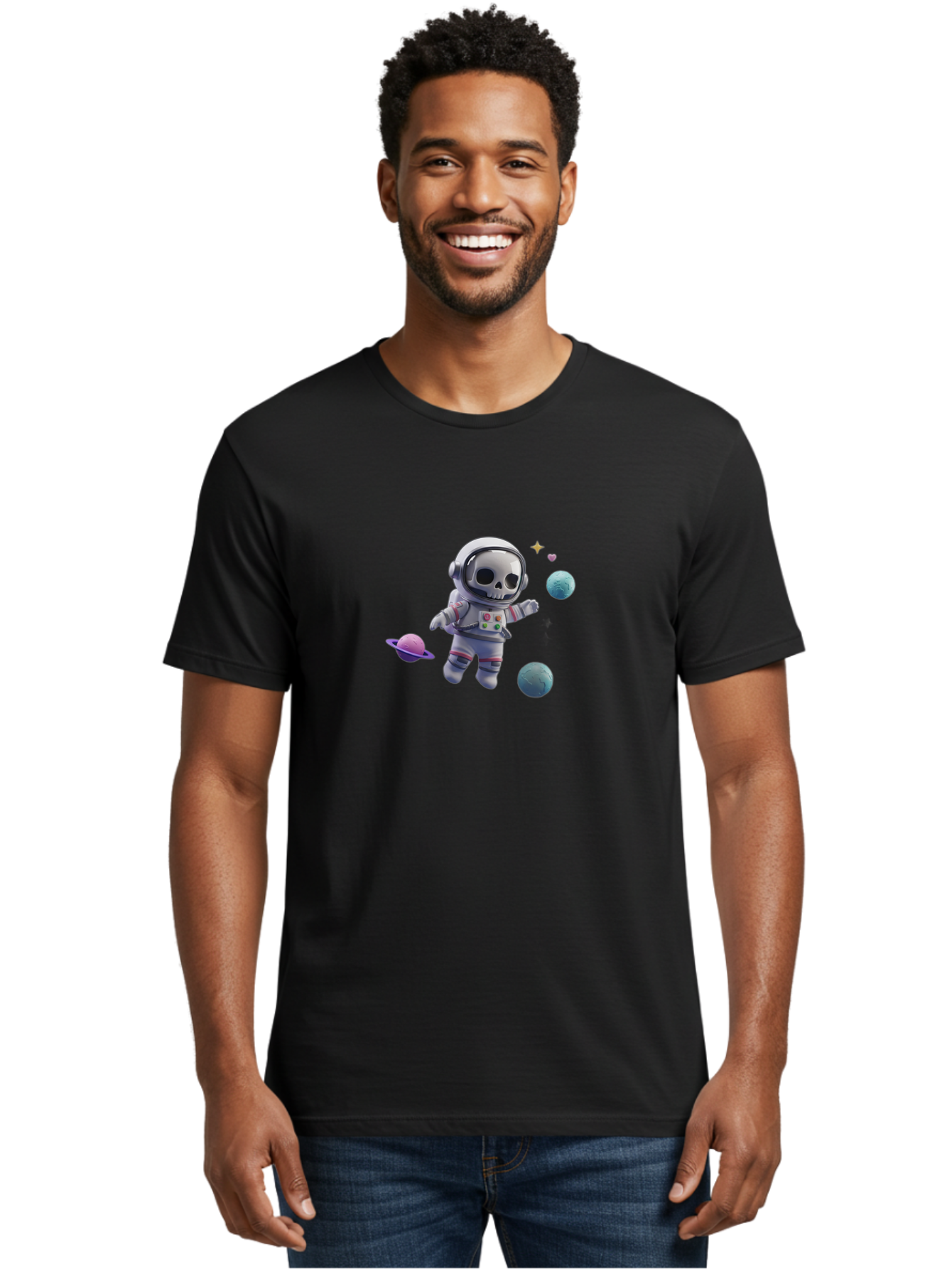 Skull-Astronaut Men'S Graphic Tee, 100% Cotton, Comfortable Casual Summer Wear, Machine Washable, Skeleton Astronaut, Space Travel, Planets, Stars, Galaxy Exploration, Futuristic, Sci-Fi, Cosmic Adventure, Space Suit, Digital Art, Bad580 22