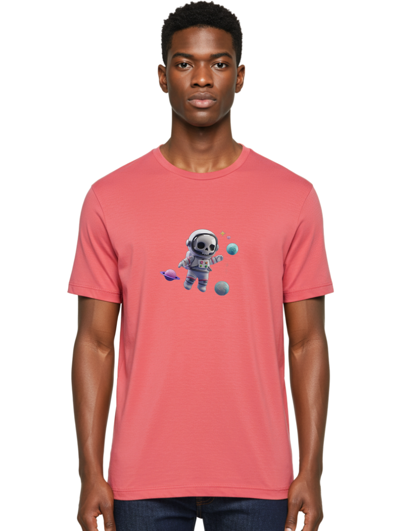 Skull-Astronaut Men'S Graphic Tee, 100% Cotton, Comfortable Casual Summer Wear, Machine Washable, Skeleton Astronaut, Space Travel, Planets, Stars, Galaxy Exploration, Futuristic, Sci-Fi, Cosmic Adventure, Space Suit, Digital Art, Bad580 18