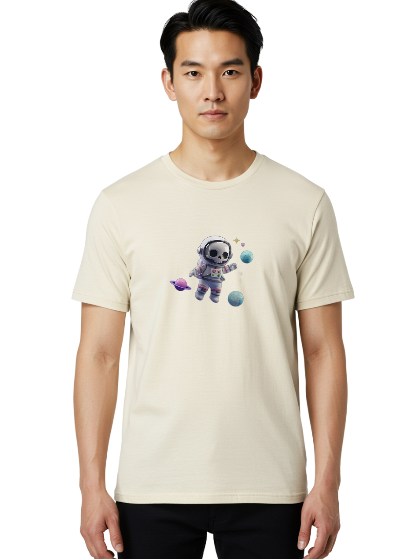 Skull-Astronaut Men'S Graphic Tee, 100% Cotton, Comfortable Casual Summer Wear, Machine Washable, Skeleton Astronaut, Space Travel, Planets, Stars, Galaxy Exploration, Futuristic, Sci-Fi, Cosmic Adventure, Space Suit, Digital Art, Bad580 21