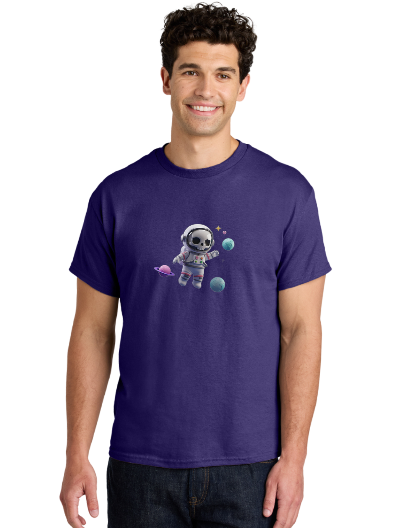 Skull-Astronaut Men'S Graphic Tee, 100% Cotton, Comfortable Casual Summer Wear, Machine Washable, Skeleton Astronaut, Space Travel, Planets, Stars, Galaxy Exploration, Futuristic, Sci-Fi, Cosmic Adventure, Space Suit, Digital Art, Bad580 26