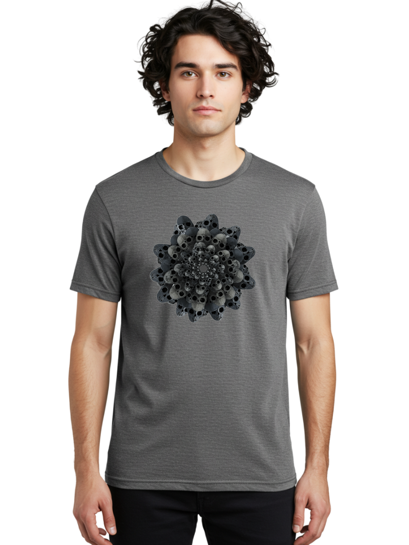 Skull-Cluster-1 Men'S Graphic Tee, 100% Cotton, Comfortable Casual Summer Wear, Machine Washable, Skull Flower, Human Skulls, Floral Arrangement, Dark Art, Gothic Decor, Skulls, Eerie Art, Dark Floral Design, Macabre Bad581 23