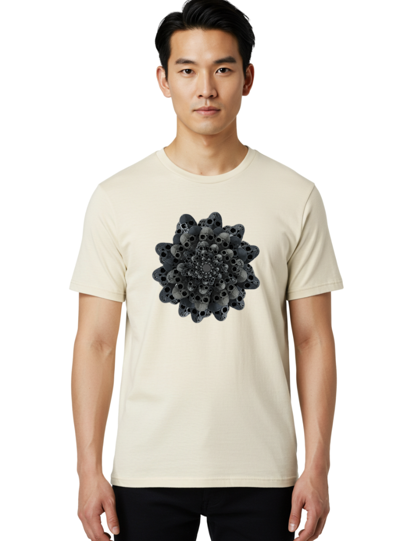 Skull-Cluster-1 Men'S Graphic Tee, 100% Cotton, Comfortable Casual Summer Wear, Machine Washable, Skull Flower, Human Skulls, Floral Arrangement, Dark Art, Gothic Decor, Skulls, Eerie Art, Dark Floral Design, Macabre Bad581 27