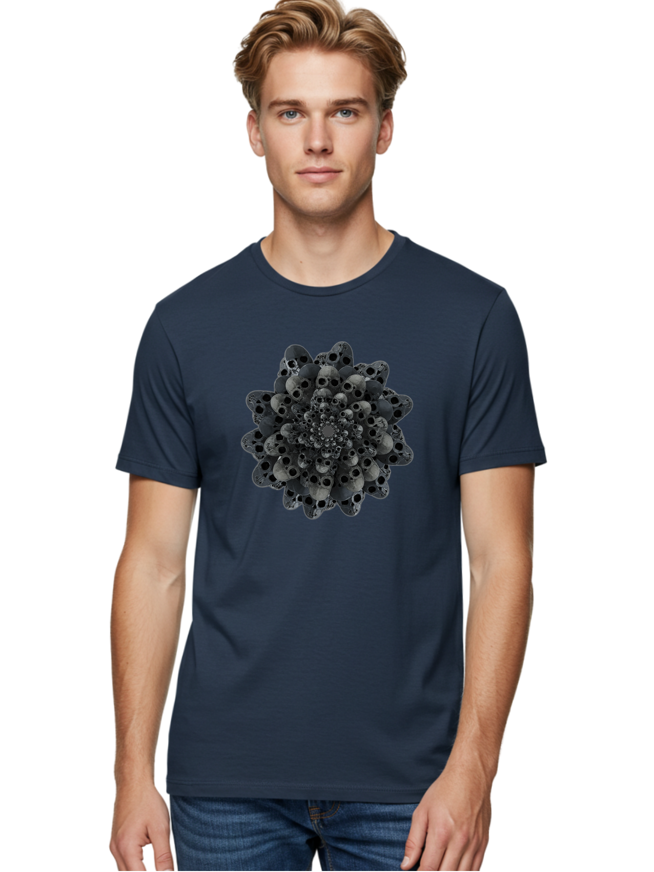 Skull-Cluster-1 Men'S Graphic Tee, 100% Cotton, Comfortable Casual Summer Wear, Machine Washable, Skull Flower, Human Skulls, Floral Arrangement, Dark Art, Gothic Decor, Skulls, Eerie Art, Dark Floral Design, Macabre Bad581 17