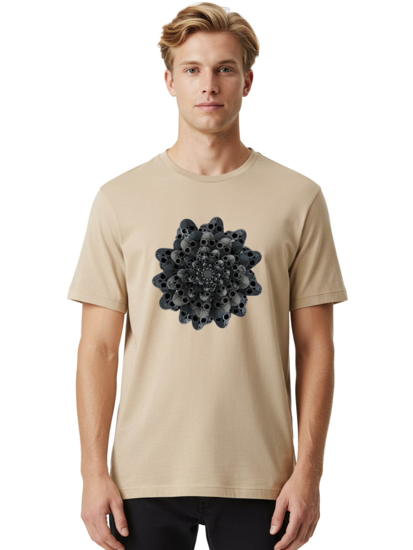 Skull-Cluster-1 Men'S Graphic Tee, 100% Cotton, Comfortable Casual Summer Wear, Machine Washable, Skull Flower, Human Skulls, Floral Arrangement, Dark Art, Gothic Decor, Skulls, Eerie Art, Dark Floral Design, Macabre Bad581 22