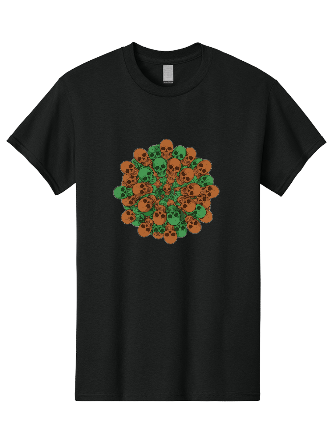 Skull-Cluster-2 Men'S Graphic Tee, 100% Cotton, Comfortable Casual Summer Wear, Machine Washable, Cluster Of Skulls, Orange And Green Skulls, Skull Illustration, Skull Design, Mortality Symbol, Death Theme, Gothic Art, Macabre Imagery Bad582 14