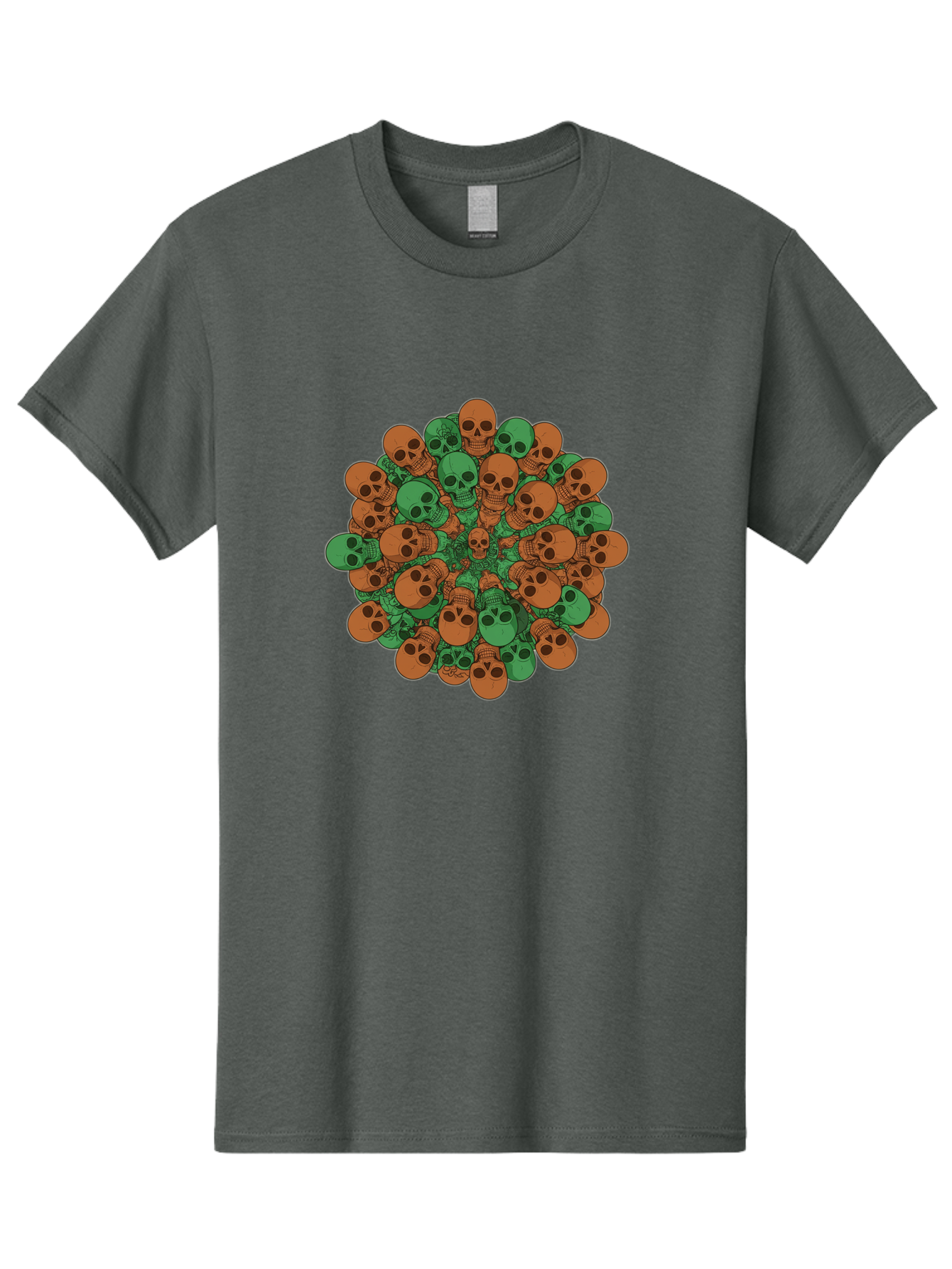 Skull-Cluster-2 Men'S Graphic Tee, 100% Cotton, Comfortable Casual Summer Wear, Machine Washable, Cluster Of Skulls, Orange And Green Skulls, Skull Illustration, Skull Design, Mortality Symbol, Death Theme, Gothic Art, Macabre Imagery Bad582 9