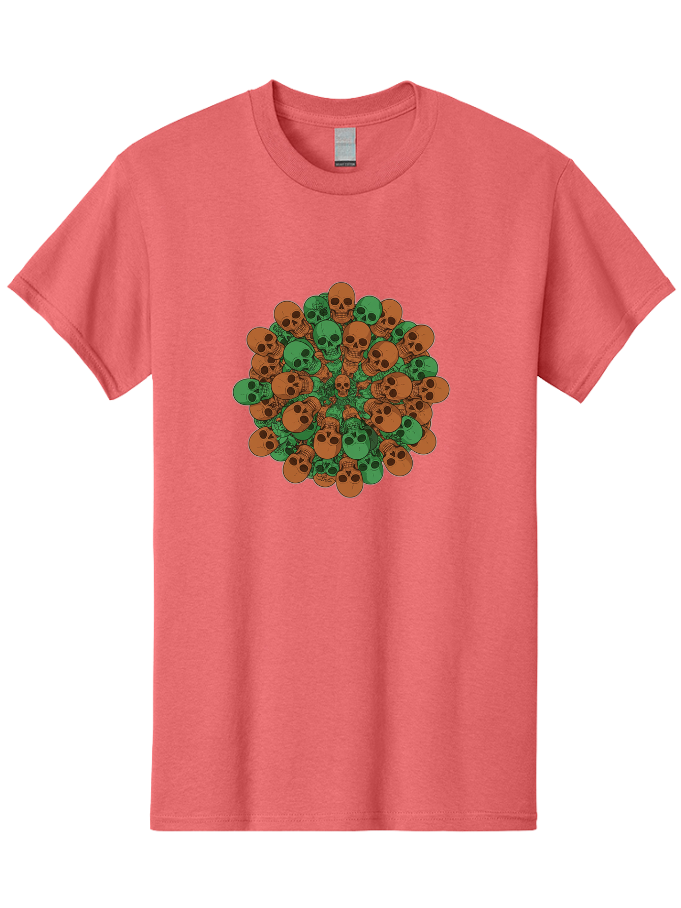 Skull-Cluster-2 Men'S Graphic Tee, 100% Cotton, Comfortable Casual Summer Wear, Machine Washable, Cluster Of Skulls, Orange And Green Skulls, Skull Illustration, Skull Design, Mortality Symbol, Death Theme, Gothic Art, Macabre Imagery Bad582 4