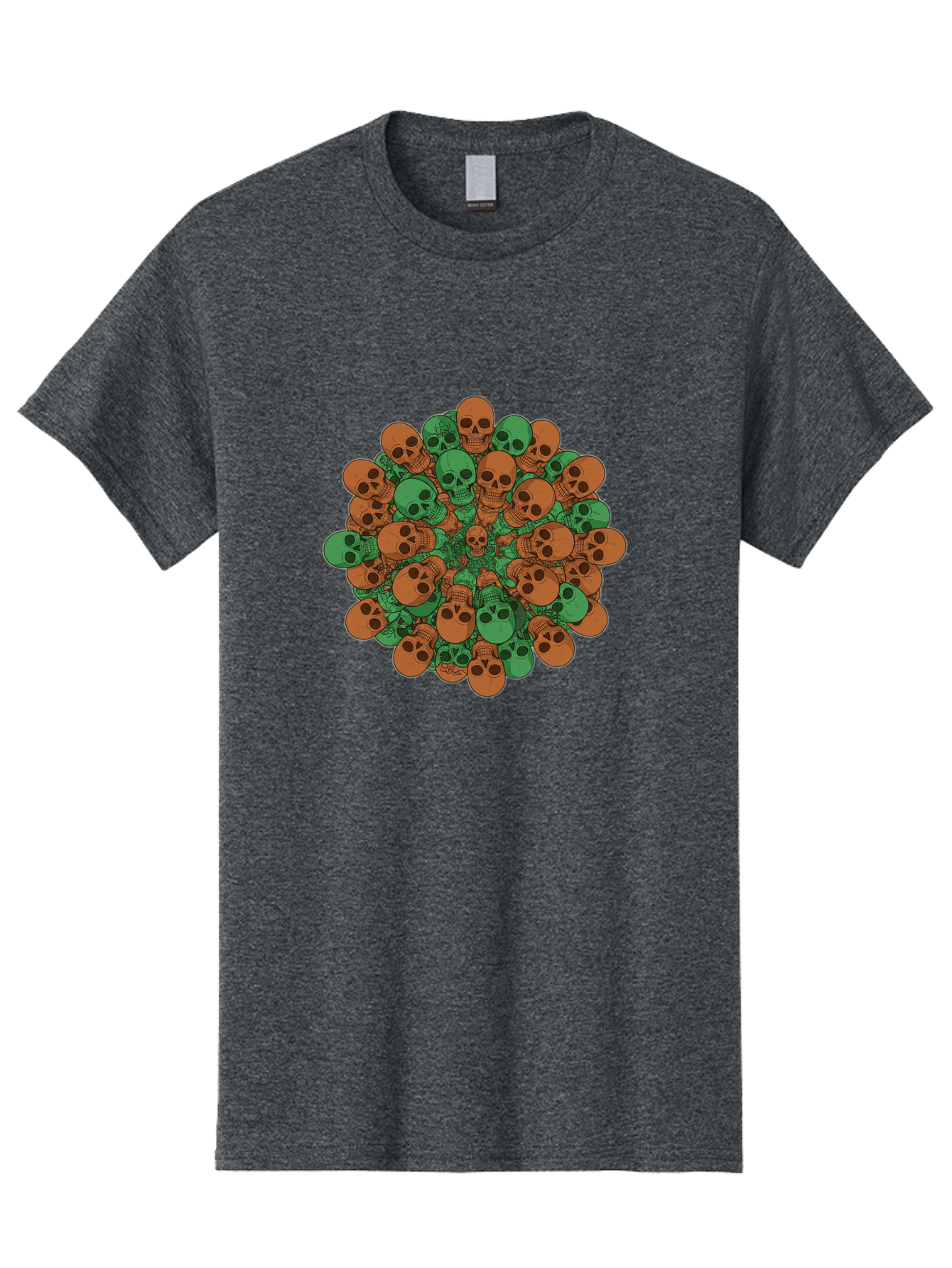 Skull-Cluster-2 Men'S Graphic Tee, 100% Cotton, Comfortable Casual Summer Wear, Machine Washable, Cluster Of Skulls, Orange And Green Skulls, Skull Illustration, Skull Design, Mortality Symbol, Death Theme, Gothic Art, Macabre Imagery Bad582 7