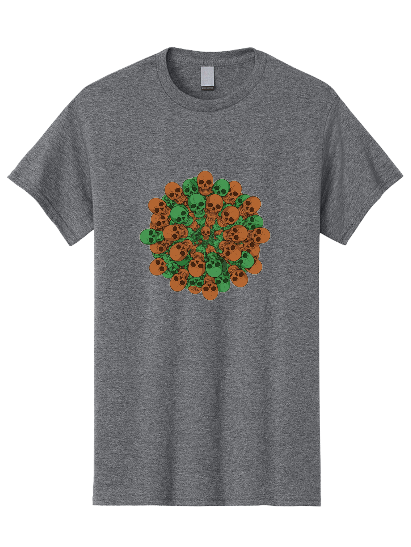 Skull-Cluster-2 Men'S Graphic Tee, 100% Cotton, Comfortable Casual Summer Wear, Machine Washable, Cluster Of Skulls, Orange And Green Skulls, Skull Illustration, Skull Design, Mortality Symbol, Death Theme, Gothic Art, Macabre Imagery Bad582 2
