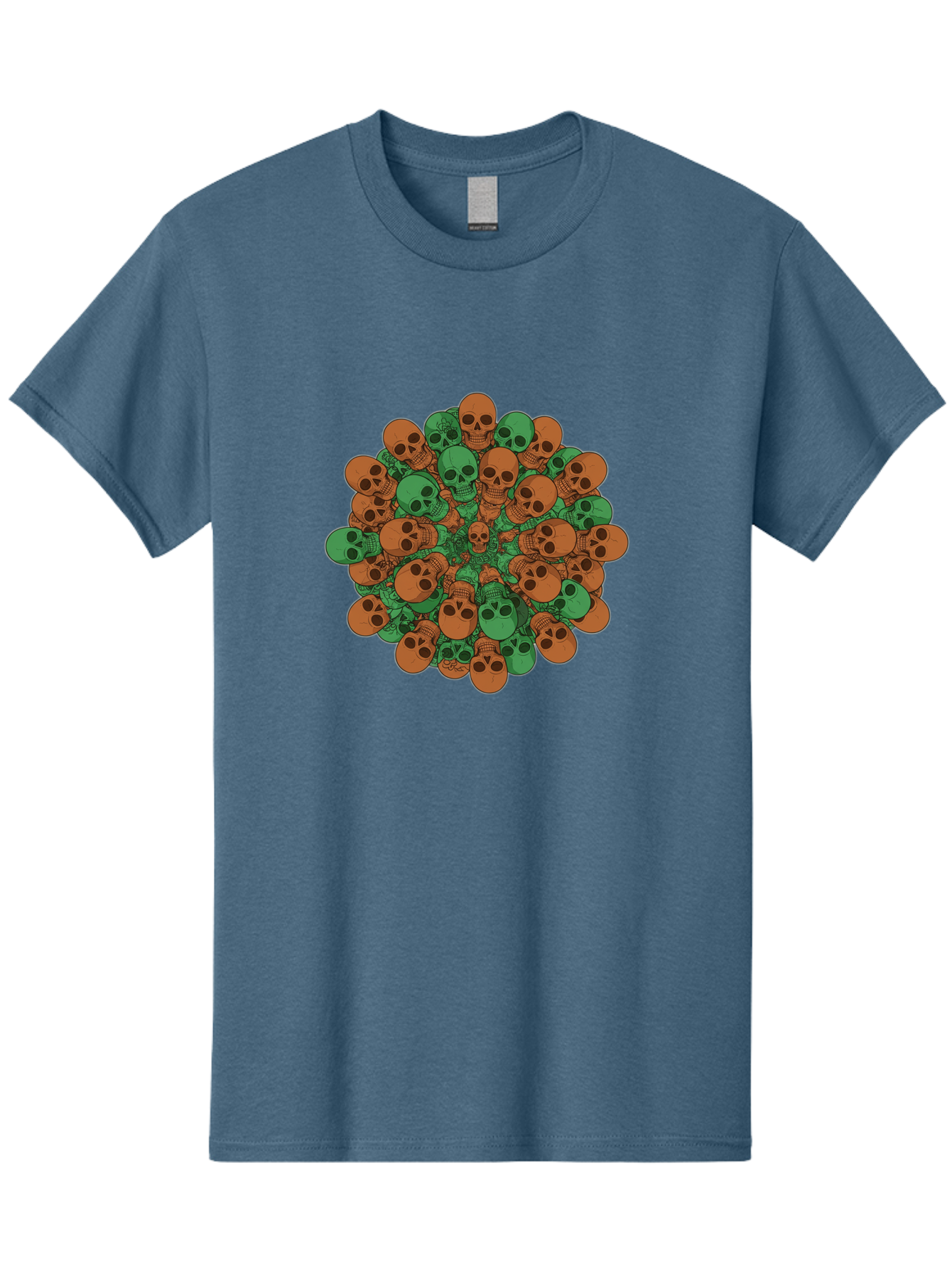 Skull-Cluster-2 Men'S Graphic Tee, 100% Cotton, Comfortable Casual Summer Wear, Machine Washable, Cluster Of Skulls, Orange And Green Skulls, Skull Illustration, Skull Design, Mortality Symbol, Death Theme, Gothic Art, Macabre Imagery Bad582 13