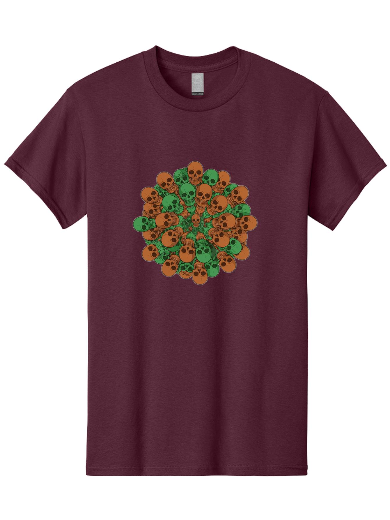 Skull-Cluster-2 Men'S Graphic Tee, 100% Cotton, Comfortable Casual Summer Wear, Machine Washable, Cluster Of Skulls, Orange And Green Skulls, Skull Illustration, Skull Design, Mortality Symbol, Death Theme, Gothic Art, Macabre Imagery Bad582 6