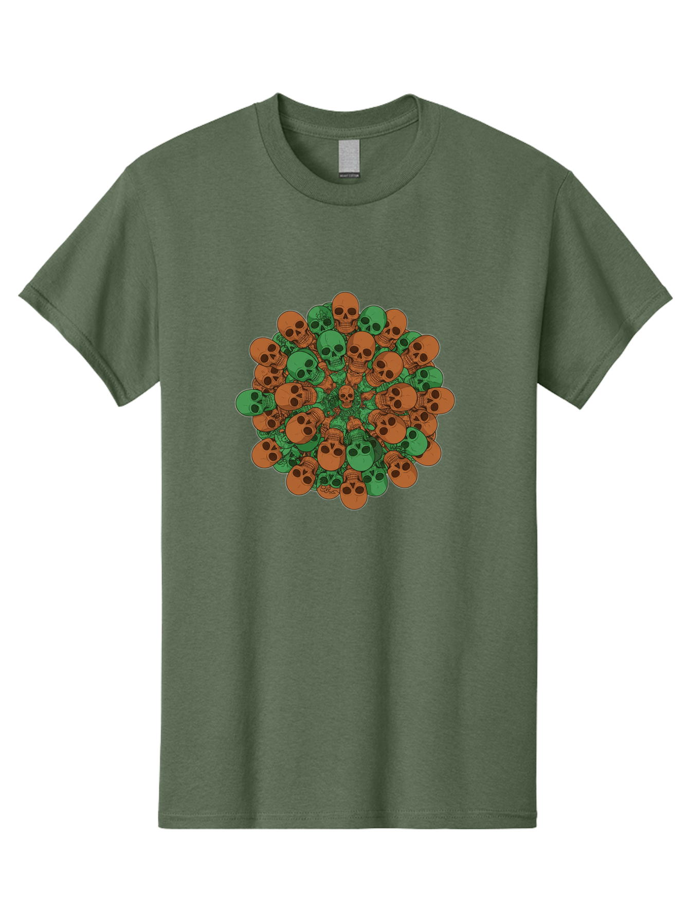 Skull-Cluster-2 Men'S Graphic Tee, 100% Cotton, Comfortable Casual Summer Wear, Machine Washable, Cluster Of Skulls, Orange And Green Skulls, Skull Illustration, Skull Design, Mortality Symbol, Death Theme, Gothic Art, Macabre Imagery Bad582 8