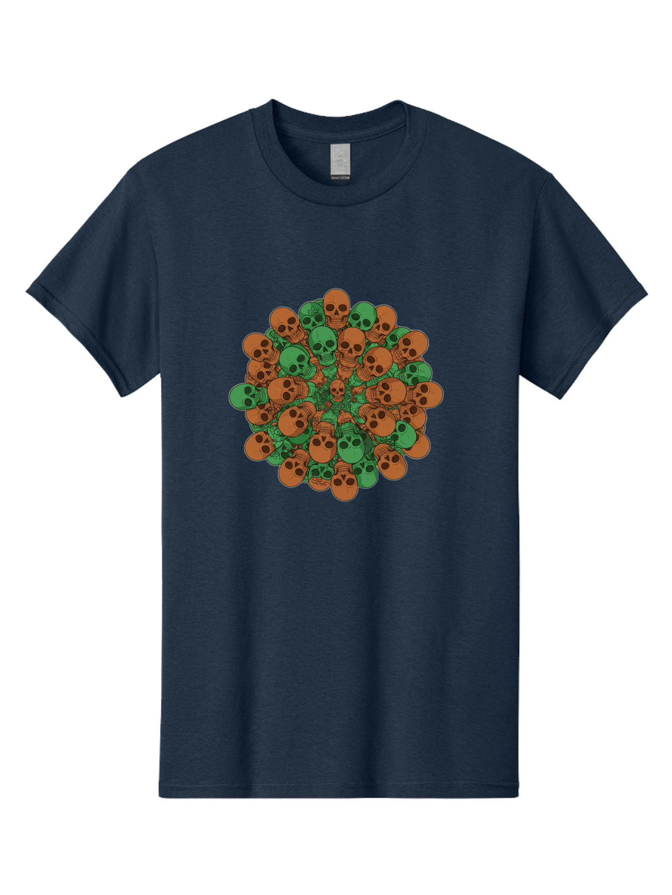 Skull-Cluster-2 Men'S Graphic Tee, 100% Cotton, Comfortable Casual Summer Wear, Machine Washable, Cluster Of Skulls, Orange And Green Skulls, Skull Illustration, Skull Design, Mortality Symbol, Death Theme, Gothic Art, Macabre Imagery Bad582 1