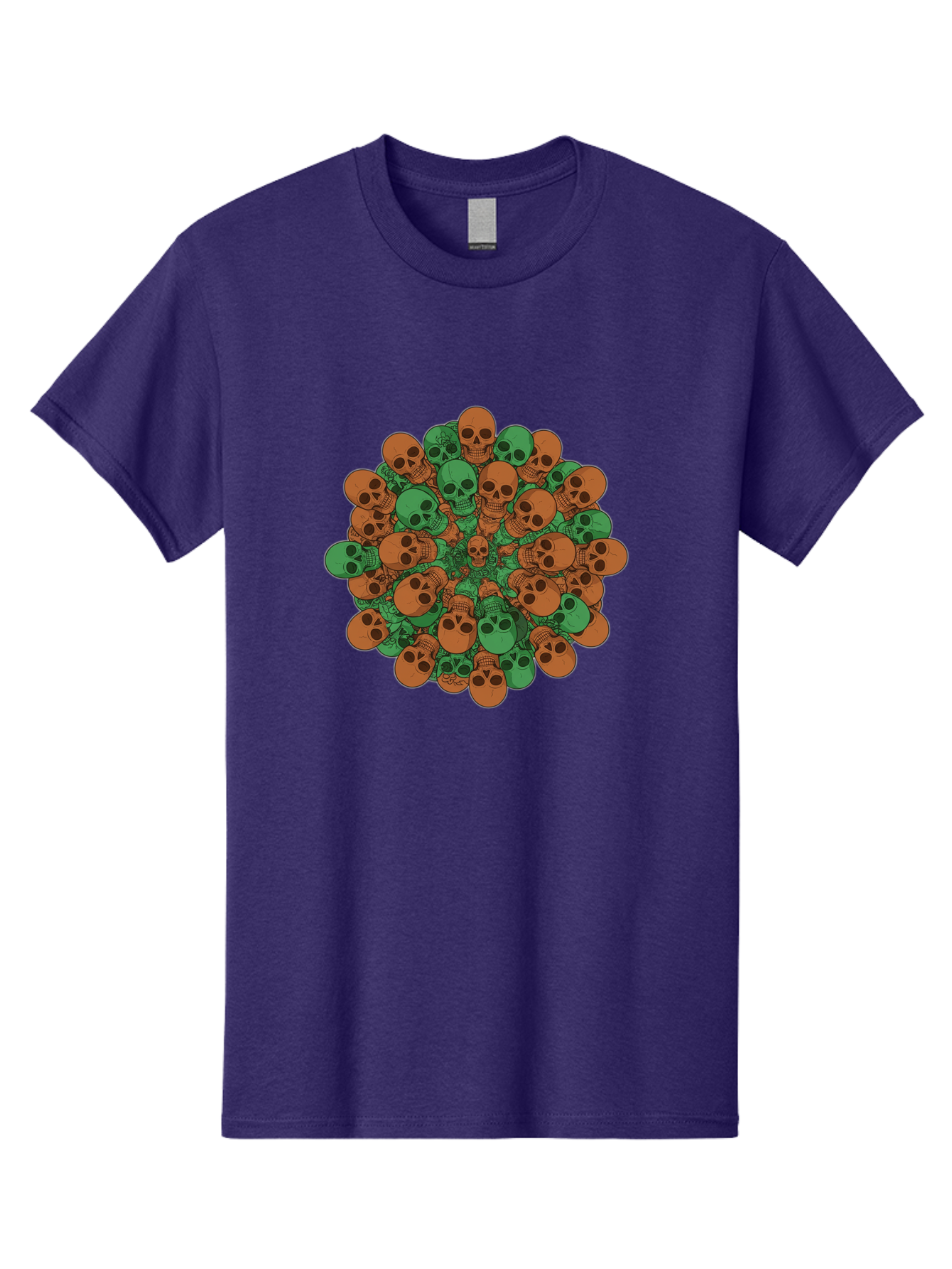 Skull-Cluster-2 Men'S Graphic Tee, 100% Cotton, Comfortable Casual Summer Wear, Machine Washable, Cluster Of Skulls, Orange And Green Skulls, Skull Illustration, Skull Design, Mortality Symbol, Death Theme, Gothic Art, Macabre Imagery Bad582 3