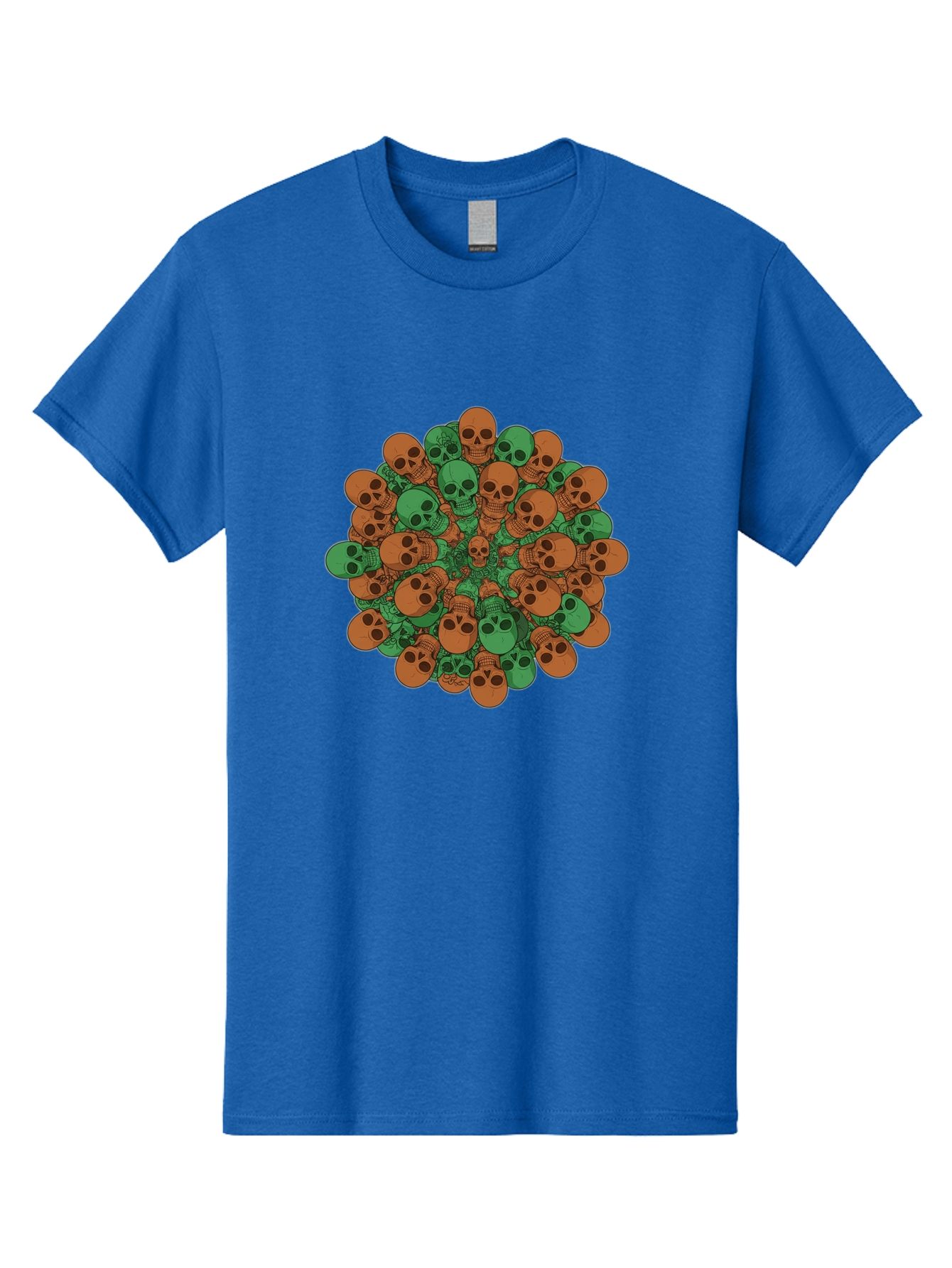 Skull-Cluster-2 Men'S Graphic Tee, 100% Cotton, Comfortable Casual Summer Wear, Machine Washable, Cluster Of Skulls, Orange And Green Skulls, Skull Illustration, Skull Design, Mortality Symbol, Death Theme, Gothic Art, Macabre Imagery Bad582 5