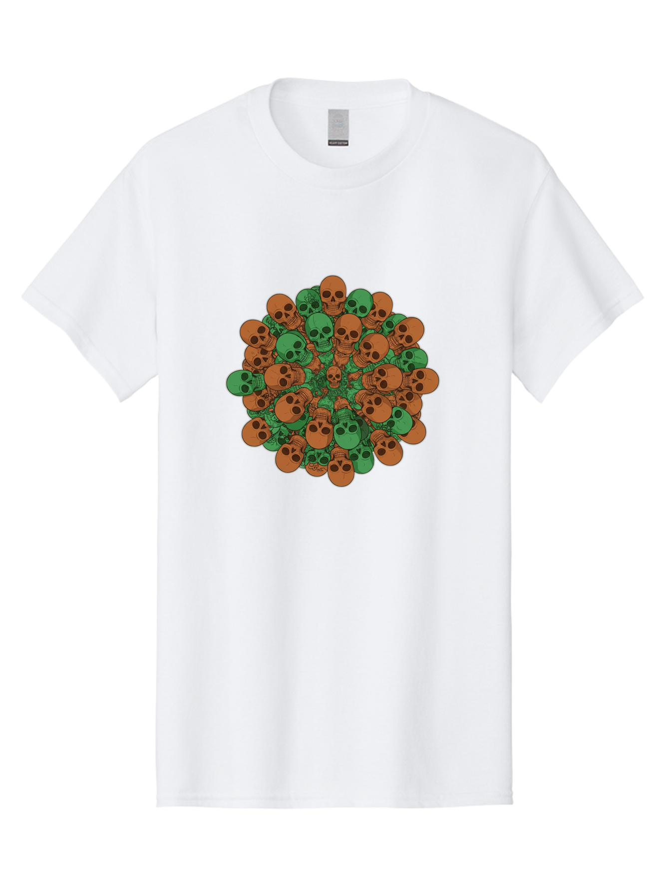 Skull-Cluster-2 Men'S Graphic Tee, 100% Cotton, Comfortable Casual Summer Wear, Machine Washable, Cluster Of Skulls, Orange And Green Skulls, Skull Illustration, Skull Design, Mortality Symbol, Death Theme, Gothic Art, Macabre Imagery Bad582 15