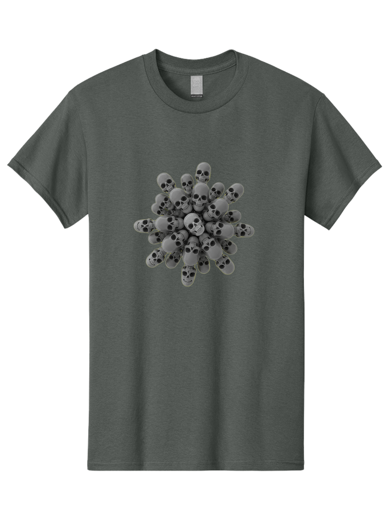 Skull-Cluster Men'S Graphic Tee, 100% Cotton, Comfortable Casual Summer Wear, Machine Washable, Cluster Of Gray Skulls, Multiple Skulls, Human Skulls, 3D Rendering, Skull Collection, Dark Art, Horror Theme, Macabre Symbolism, Death Imagery Bad583 5