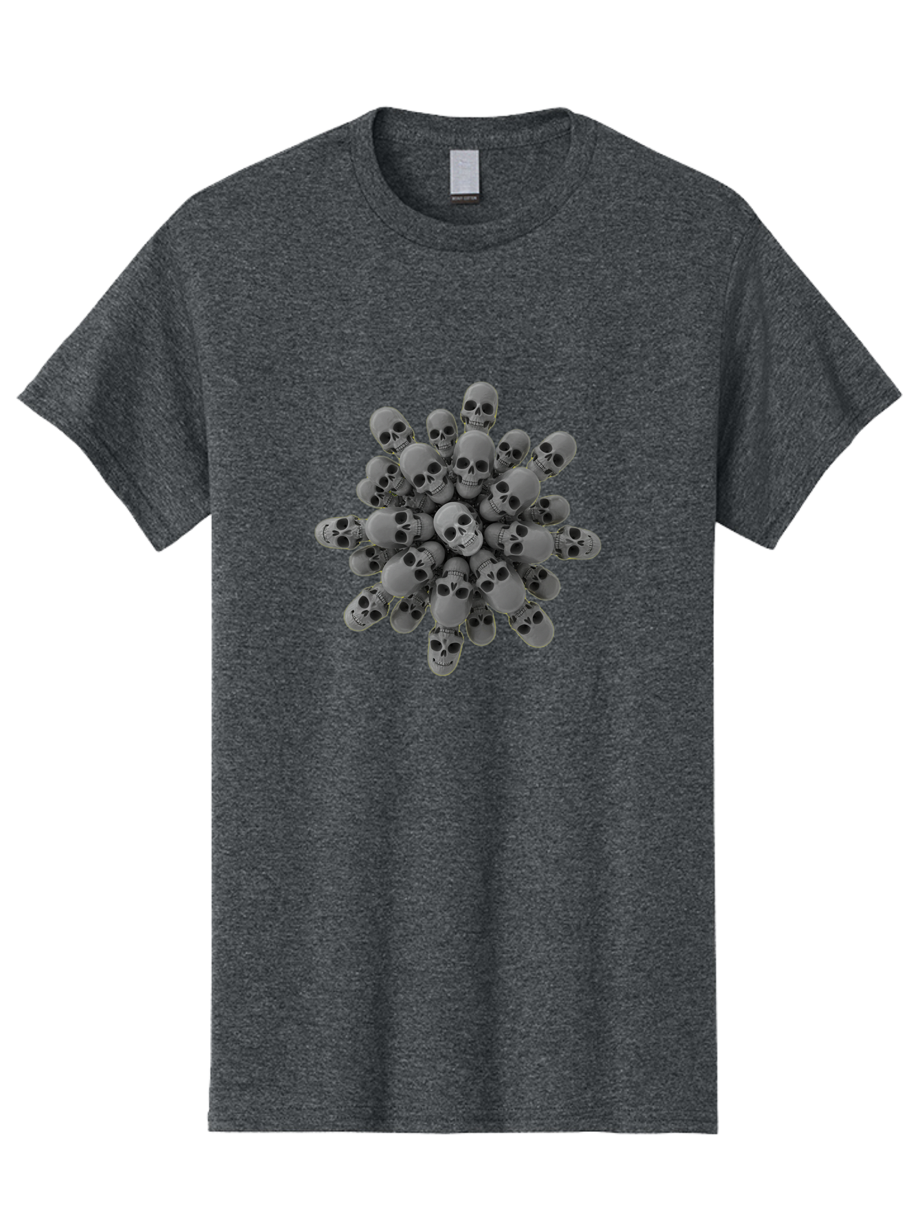 Skull-Cluster Men'S Graphic Tee, 100% Cotton, Comfortable Casual Summer Wear, Machine Washable, Cluster Of Gray Skulls, Multiple Skulls, Human Skulls, 3D Rendering, Skull Collection, Dark Art, Horror Theme, Macabre Symbolism, Death Imagery Bad583 11