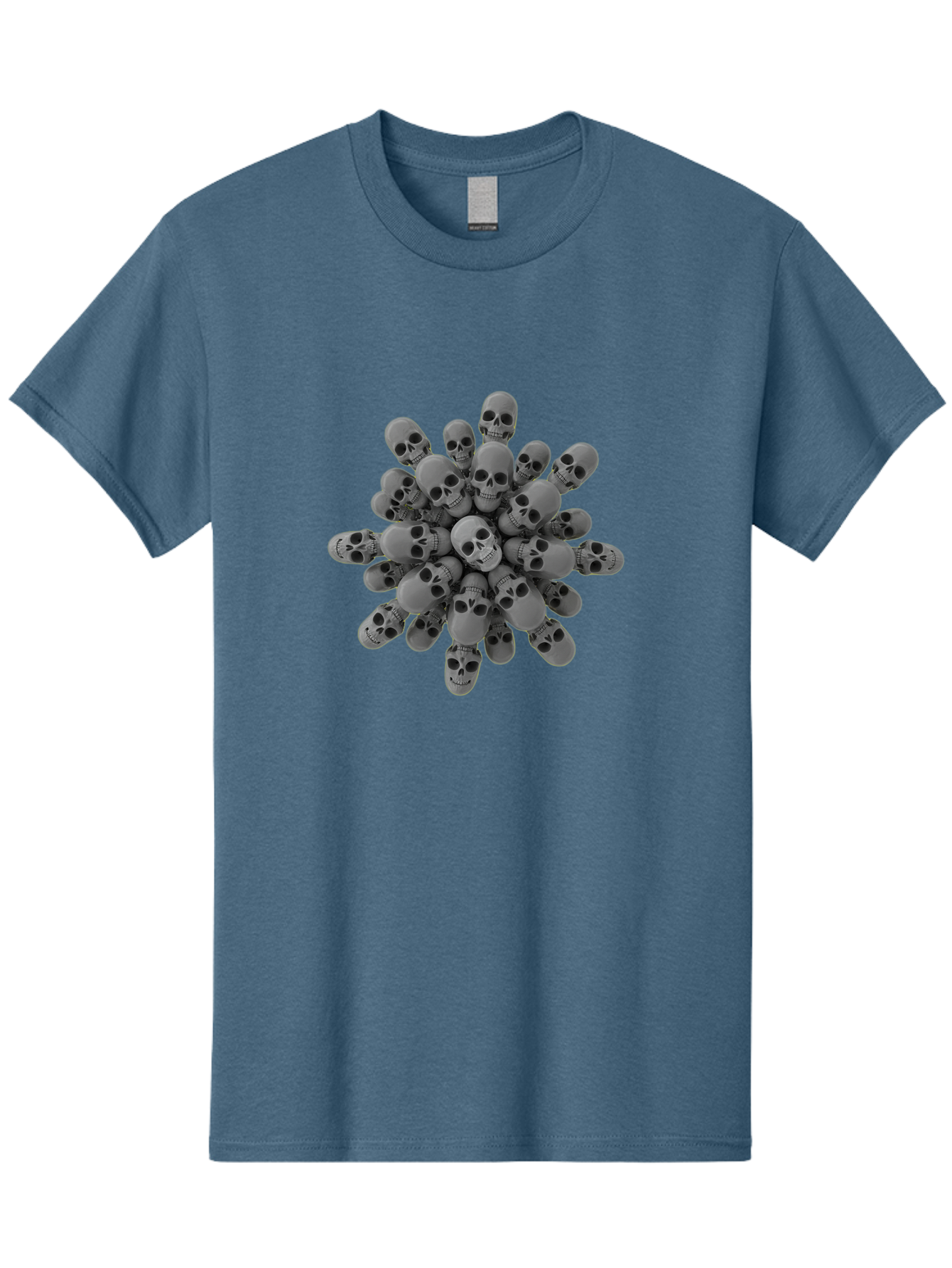 Skull-Cluster Men'S Graphic Tee, 100% Cotton, Comfortable Casual Summer Wear, Machine Washable, Cluster Of Gray Skulls, Multiple Skulls, Human Skulls, 3D Rendering, Skull Collection, Dark Art, Horror Theme, Macabre Symbolism, Death Imagery Bad583 4