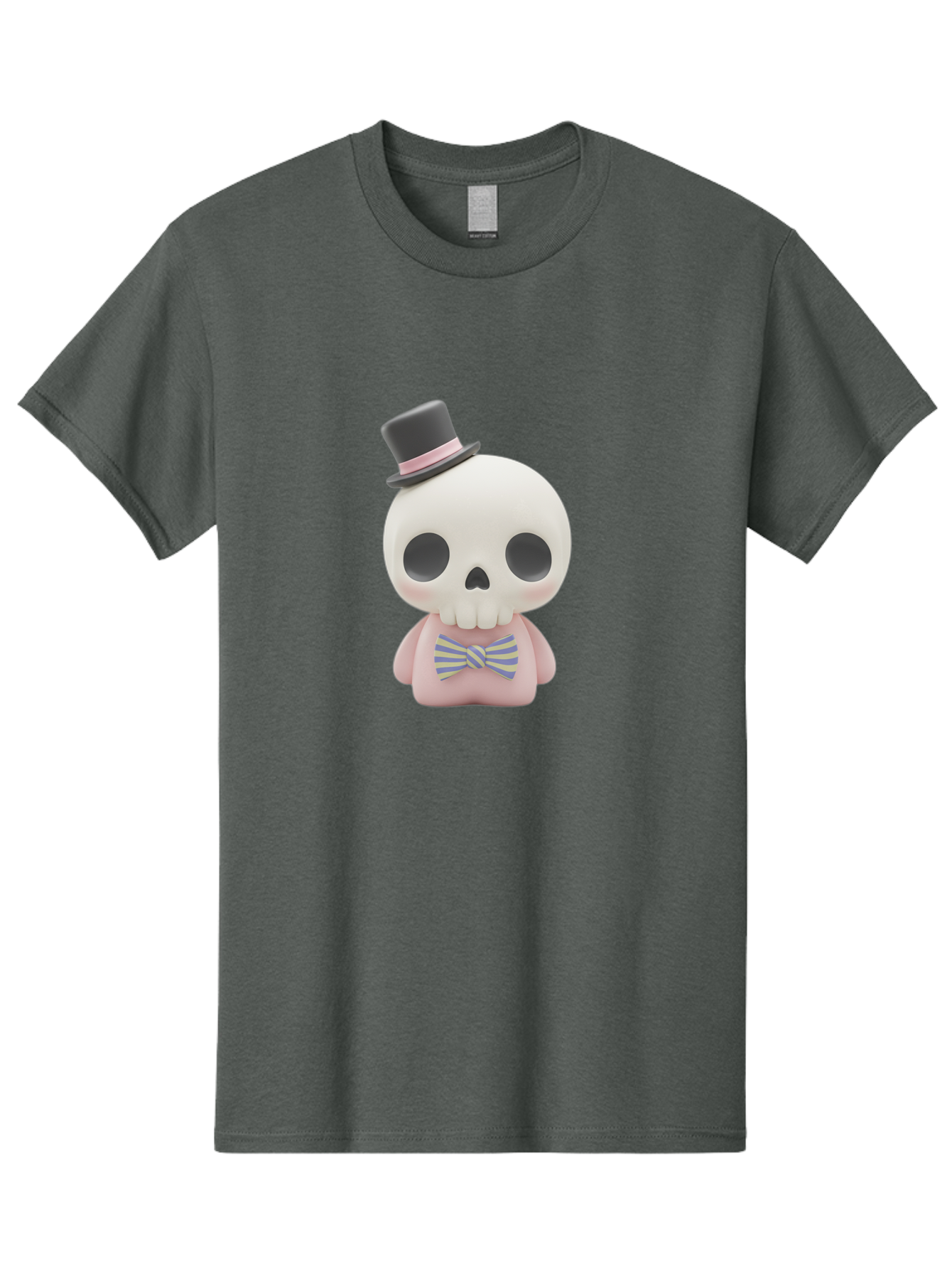 Skull-Figurine Men'S Graphic Tee, 100% Cotton, Comfortable Casual Summer Wear, Machine Washable, Skull Toy, Figurine With Top Hat, Bow Tie, Pink Shirt, Cartoon Character, Novelty Item, Quirky Decor, Funny Gift, Pastel Colors, Humorous Design, Bad585 10