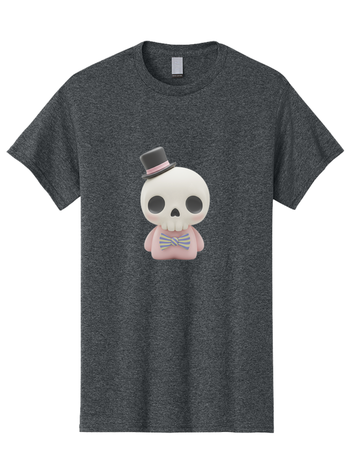 Skull-Figurine Men'S Graphic Tee, 100% Cotton, Comfortable Casual Summer Wear, Machine Washable, Skull Toy, Figurine With Top Hat, Bow Tie, Pink Shirt, Cartoon Character, Novelty Item, Quirky Decor, Funny Gift, Pastel Colors, Humorous Design, Bad585 11