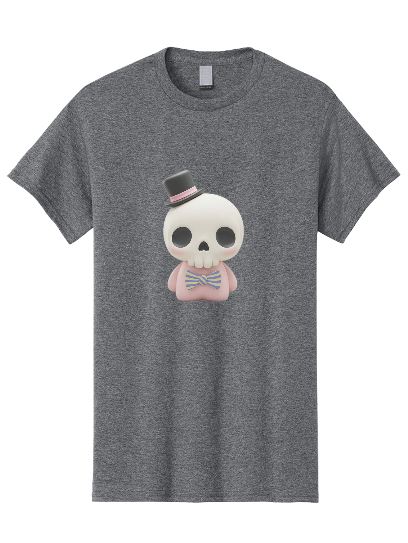 Skull-Figurine Men'S Graphic Tee, 100% Cotton, Comfortable Casual Summer Wear, Machine Washable, Skull Toy, Figurine With Top Hat, Bow Tie, Pink Shirt, Cartoon Character, Novelty Item, Quirky Decor, Funny Gift, Pastel Colors, Humorous Design, Bad585 4