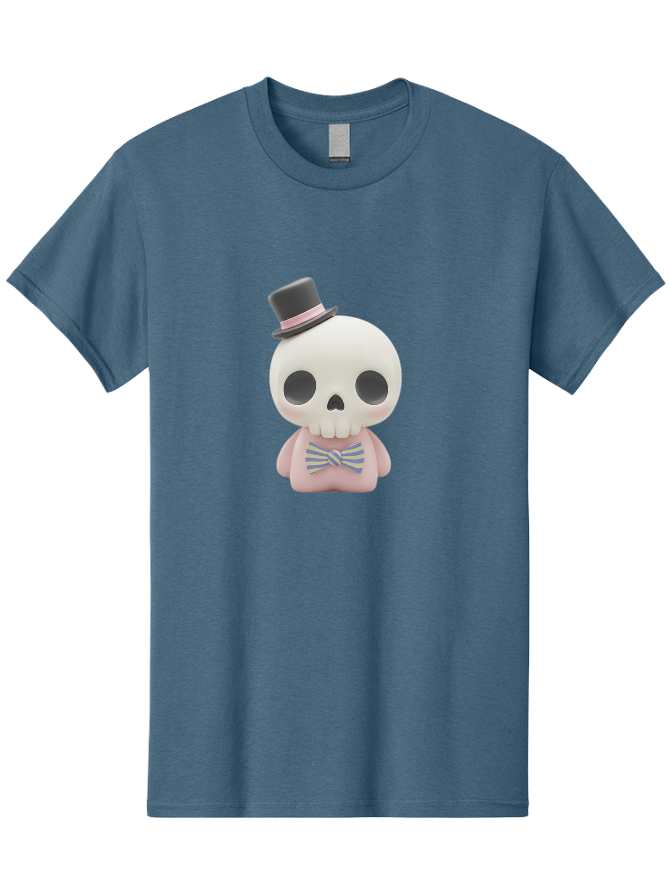 Skull-Figurine Men'S Graphic Tee, 100% Cotton, Comfortable Casual Summer Wear, Machine Washable, Skull Toy, Figurine With Top Hat, Bow Tie, Pink Shirt, Cartoon Character, Novelty Item, Quirky Decor, Funny Gift, Pastel Colors, Humorous Design, Bad585 14